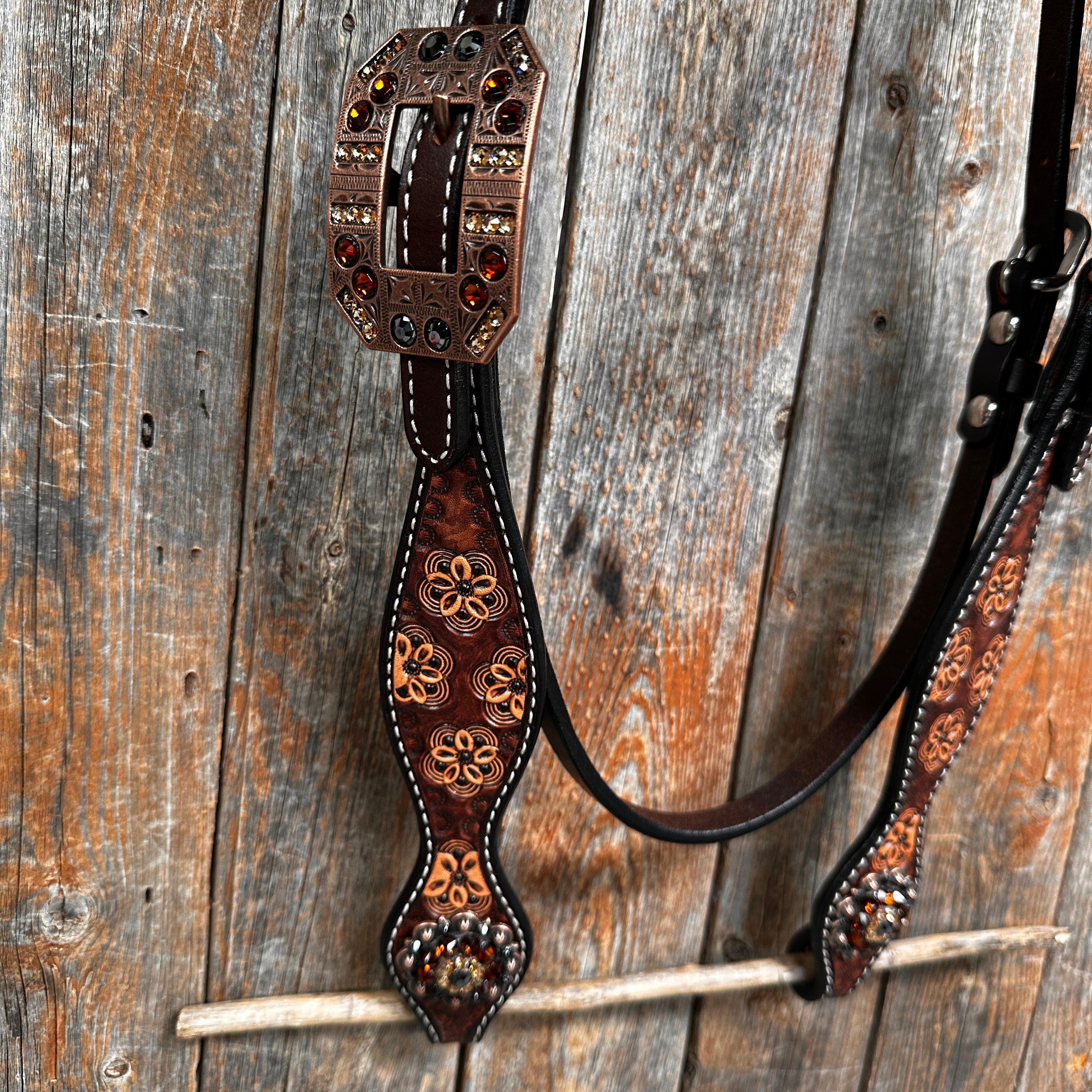 Flower Power and Chocolate Browband/One Ear Headstall & Breastcollar Tack Set #BBBC588
