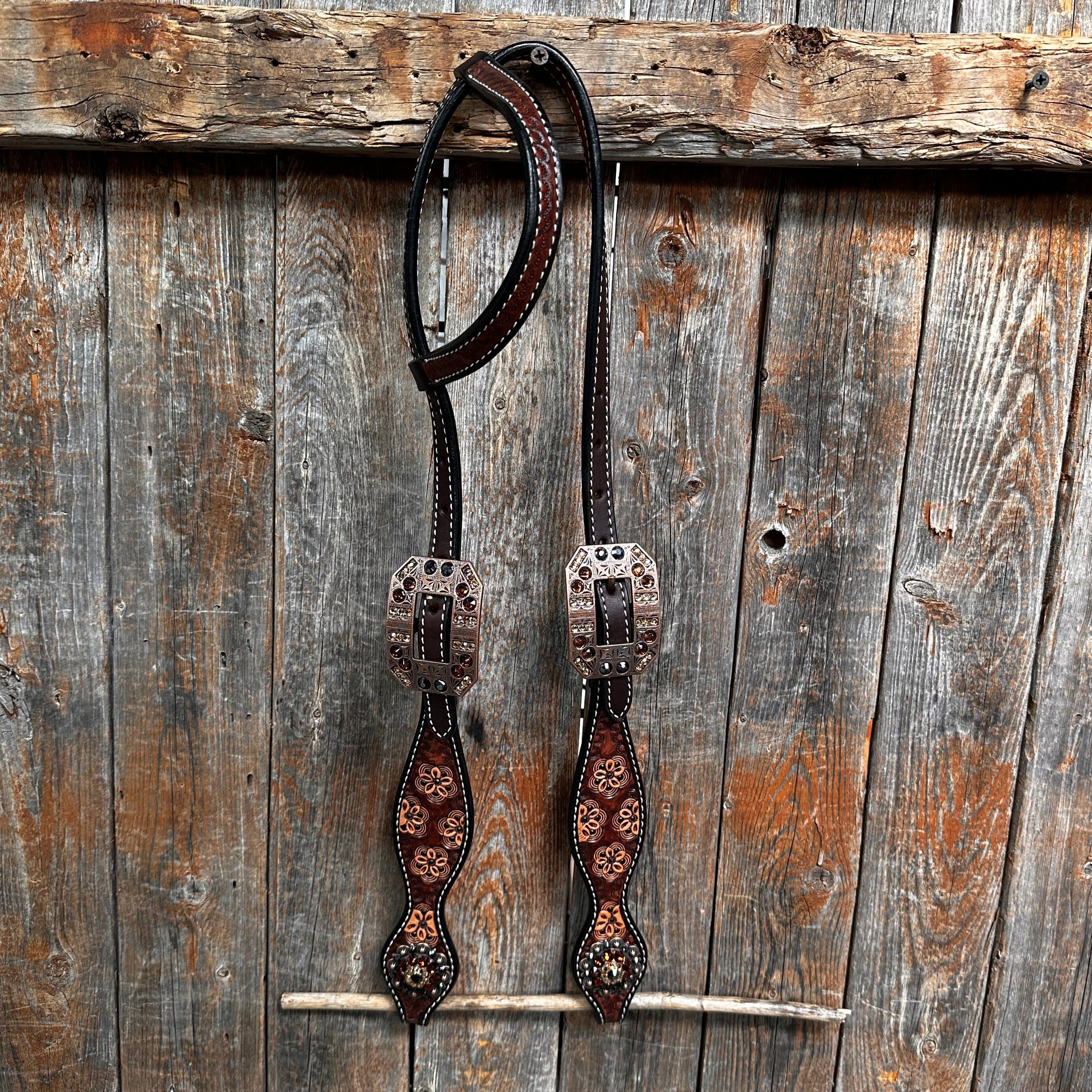 Flower Power and Chocolate Browband/One Ear Headstall & Breastcollar Tack Set #BBBC588