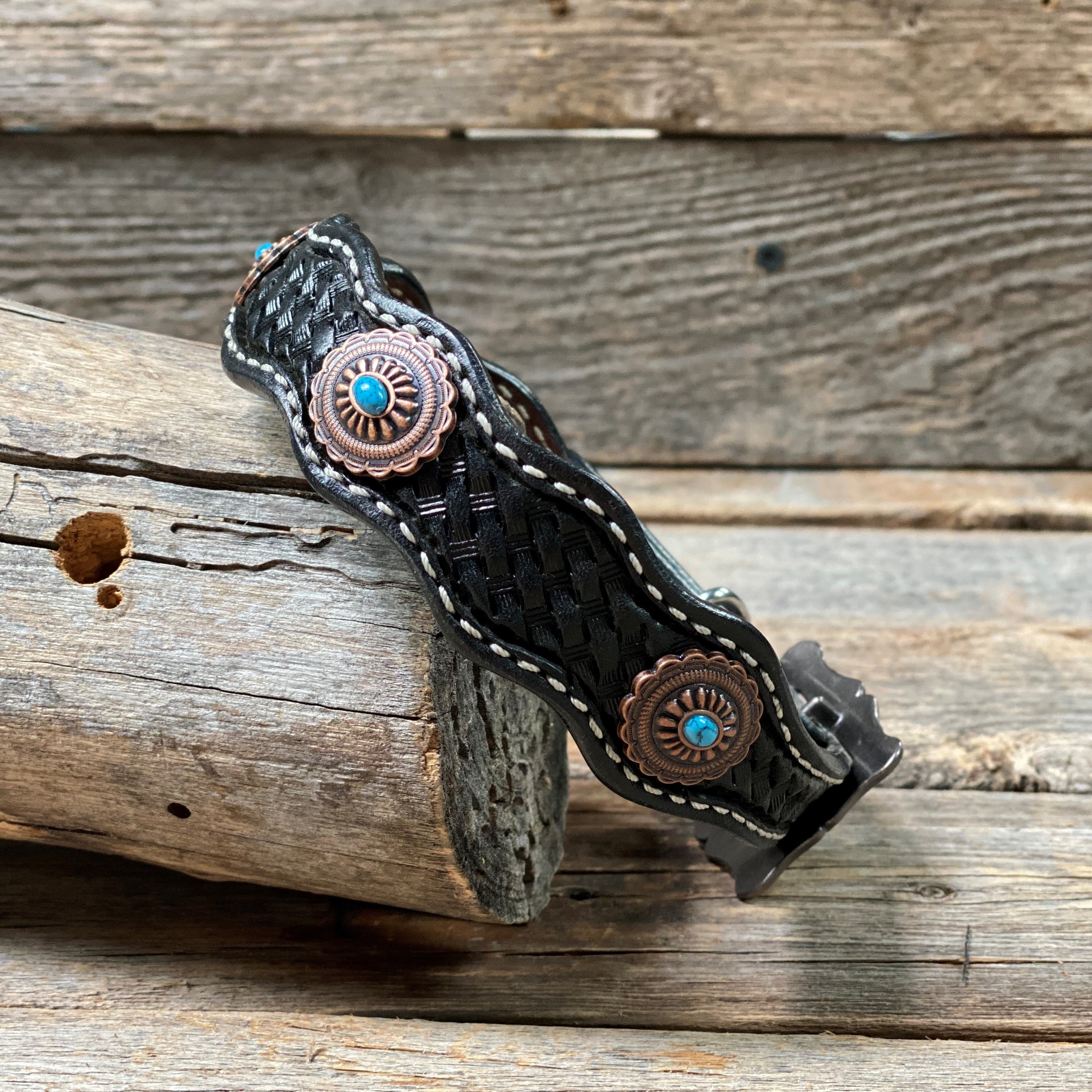 DC22 -Black Oval Turquoise Dog Collar 12" to 28" W179S