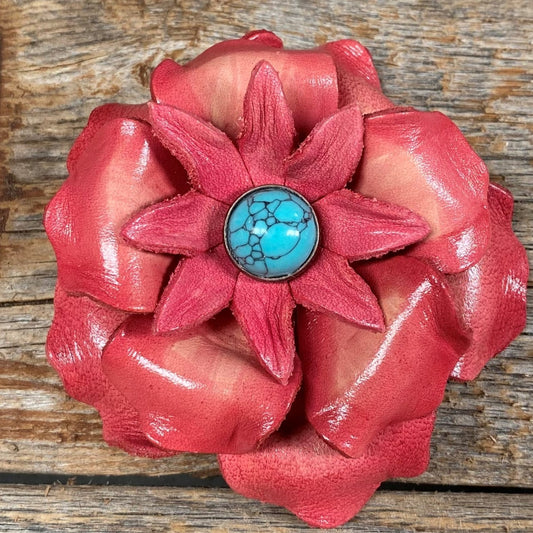 Pink Gardenia Flower With Round Turquoise Cabochon