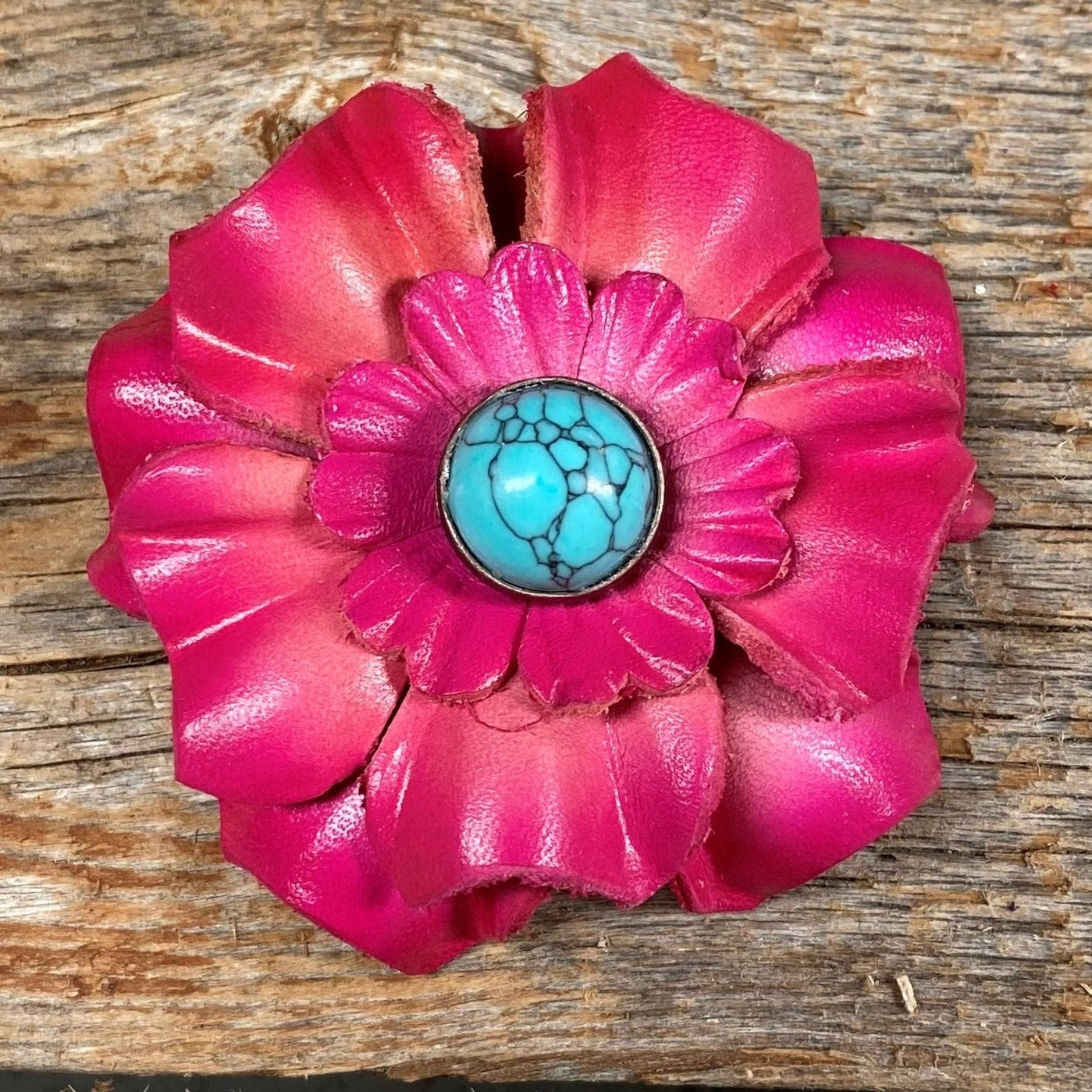Hot Pink Carnation Flower With Round Turquoise Cabochon
