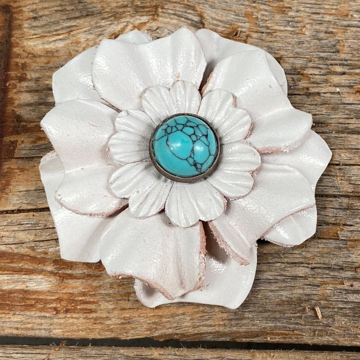 White Carnation Flower With Round Turquoise Cabochon