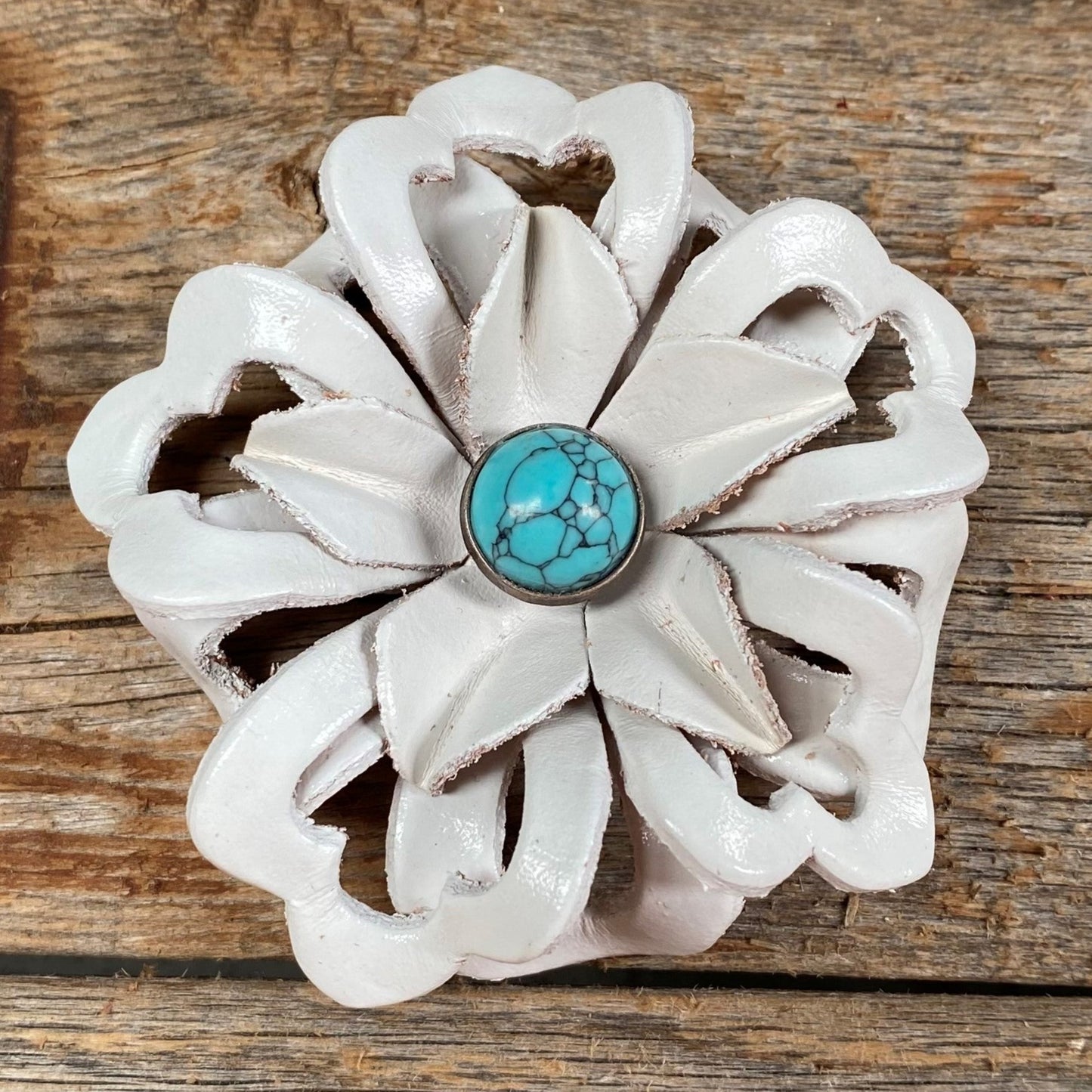 White Lotus Flower With Round Turquoise Cabochon