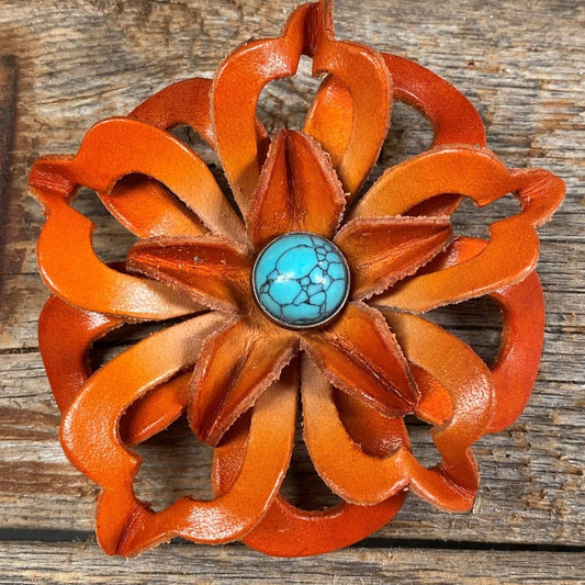 Orange Lotus Flower With Round Turquoise Cabochon