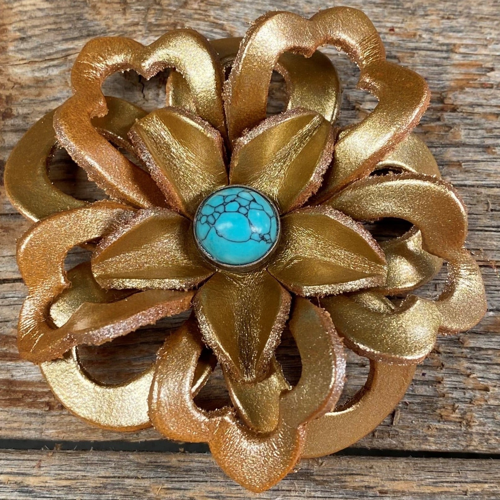 Gold Lotus Flower With Round Turquoise Cabochon