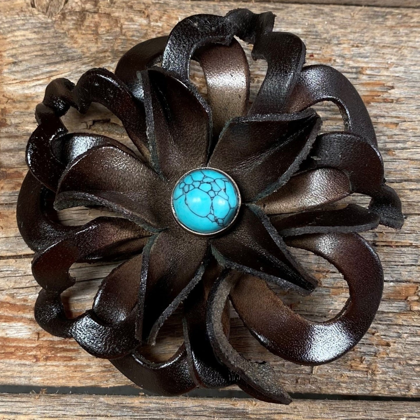 Black Lotus Flower With Round Turquoise Cabochon