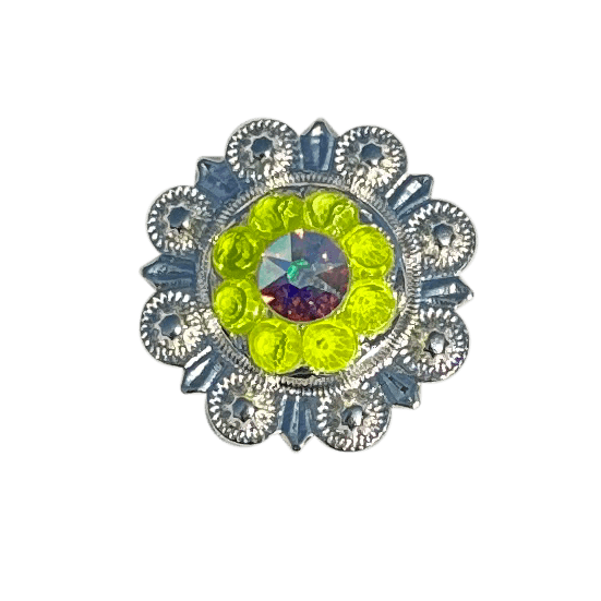 Neon Yellow and AB Bright Silver 1" European Crystal Concho - RODEO DRIVE
