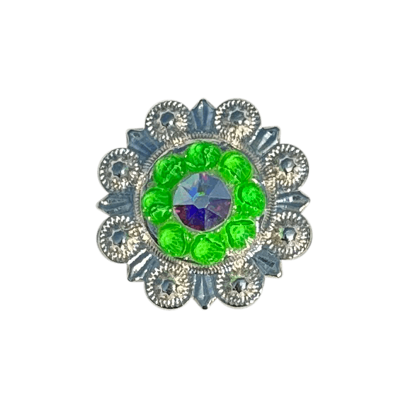 Neon Green and AB Bright Silver 1" European Crystal Concho - RODEO DRIVE