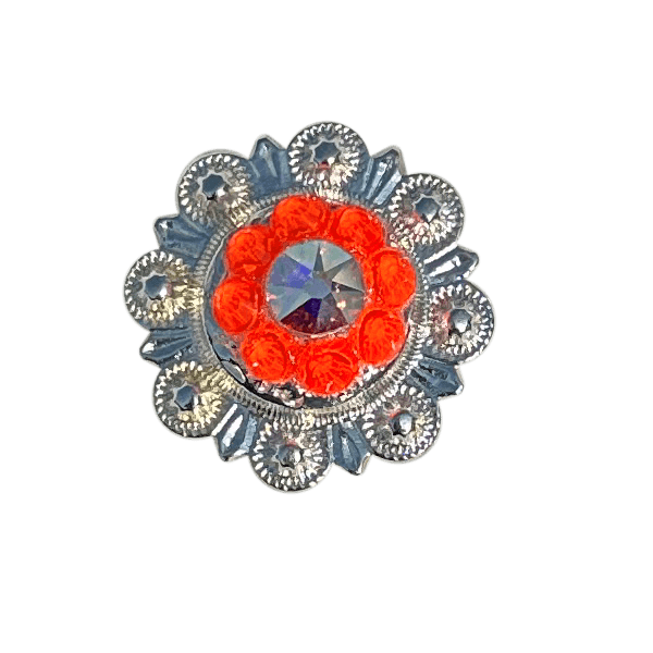 Neon Orange and AB Bright Silver 1" European Crystal Concho - RODEO DRIVE