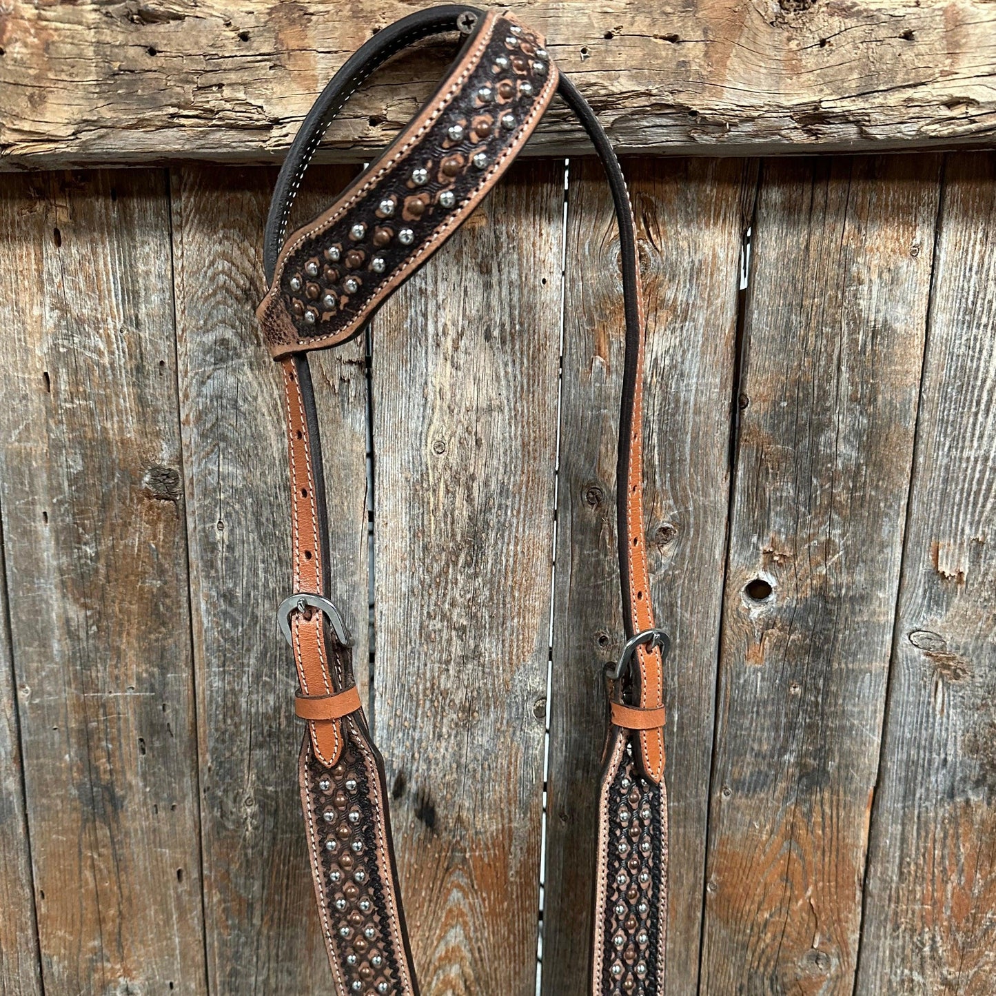 Copper and Silver Dot Two Tone Headstall/Breastcollar Tack Set - RODEO DRIVE