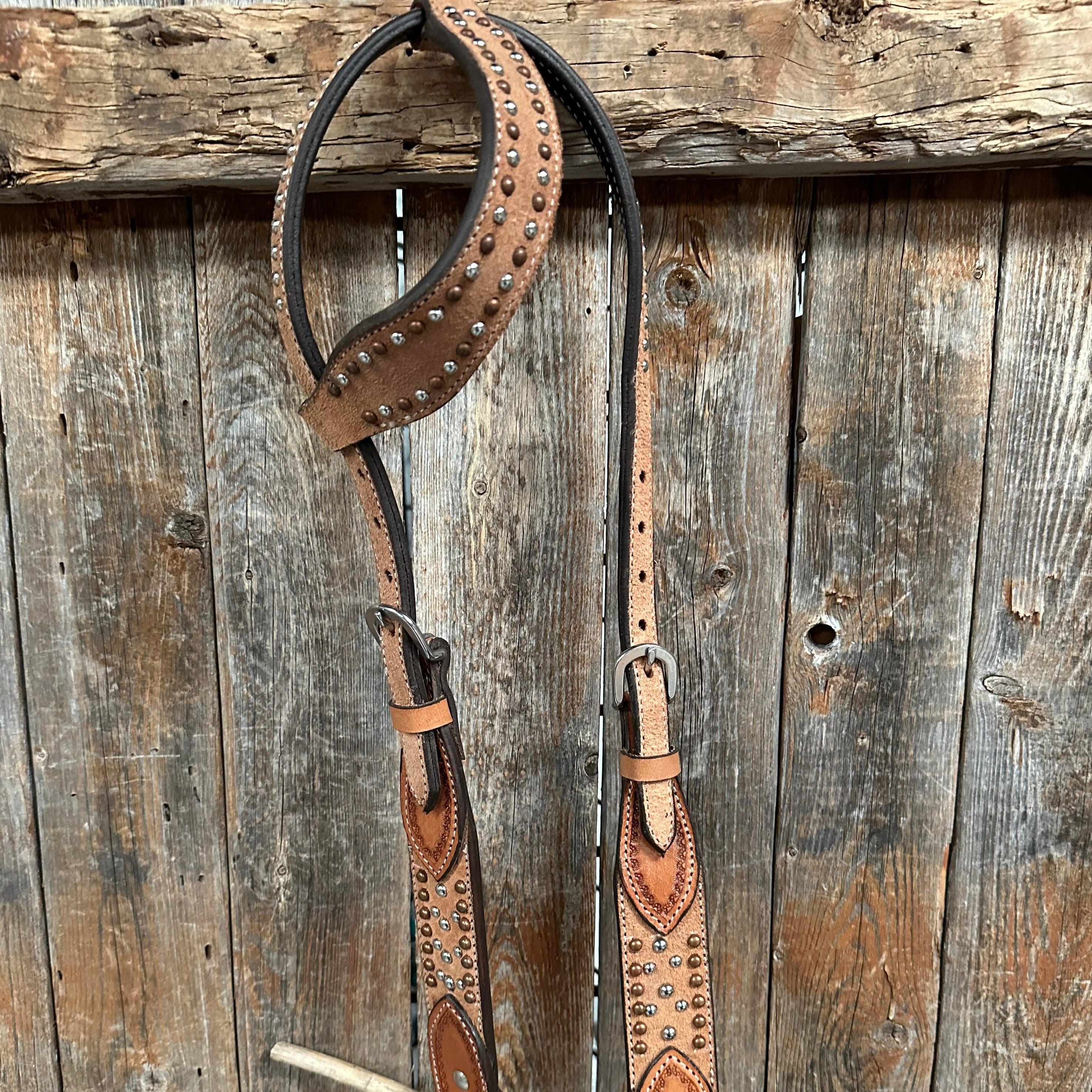 Copper and Silver Rough-Out One Ear Headstall/Bridle #ST1001 - RODEO DRIVE
