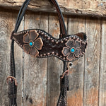 Copper Dot Honeycomb Flower and Turquoise Browband / One Ear Tack Set #BBBC563