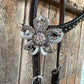 Dark Oil Silver Dot Flowers and Skulls Browband / One Ear Tack Set #BBBC565