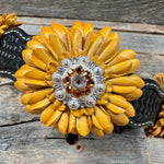 DC19 -Black Oil Genuine Leather Sunflower Dog Collar 18" to 28"