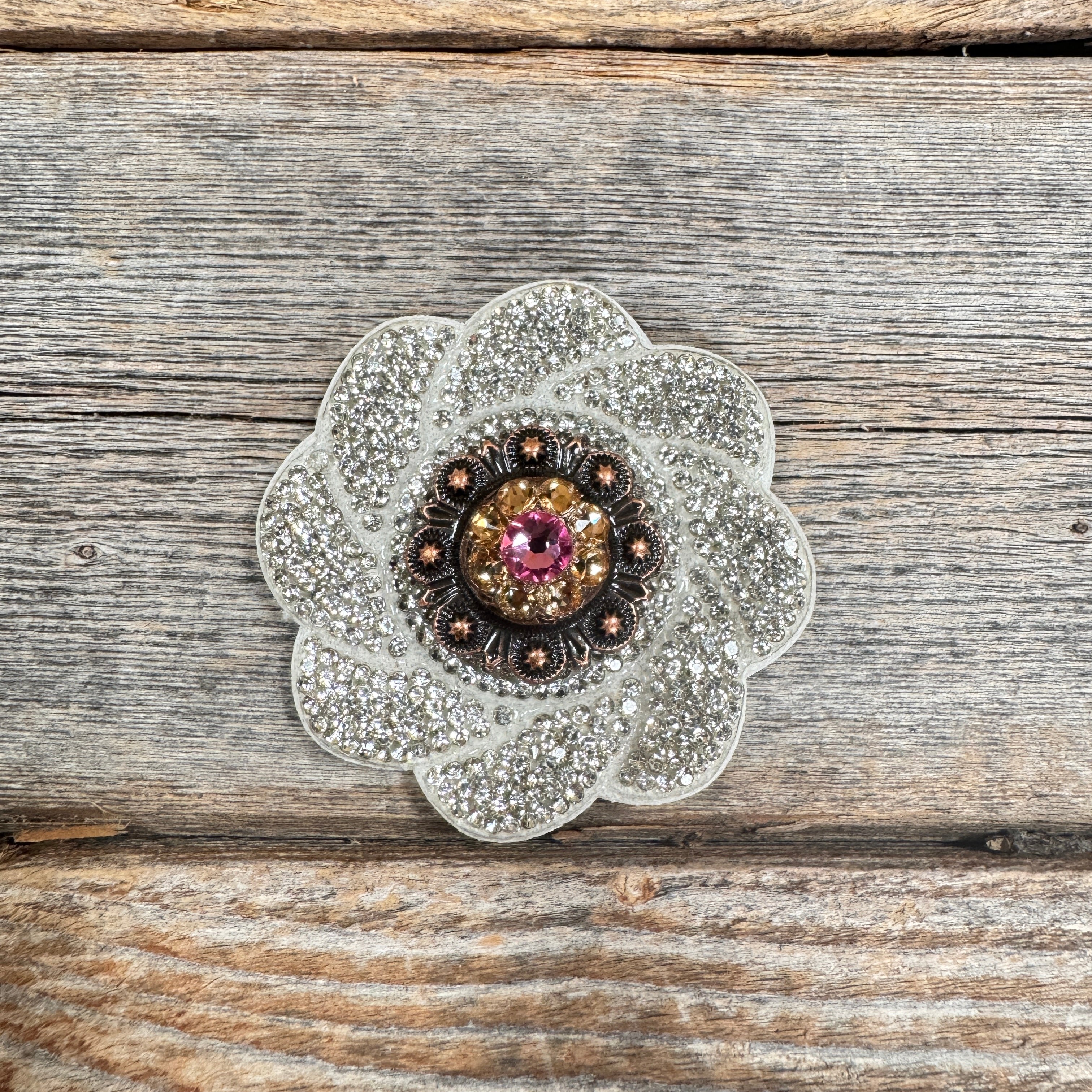 White Flower Rhinestone Rosette - Assorted Conchos