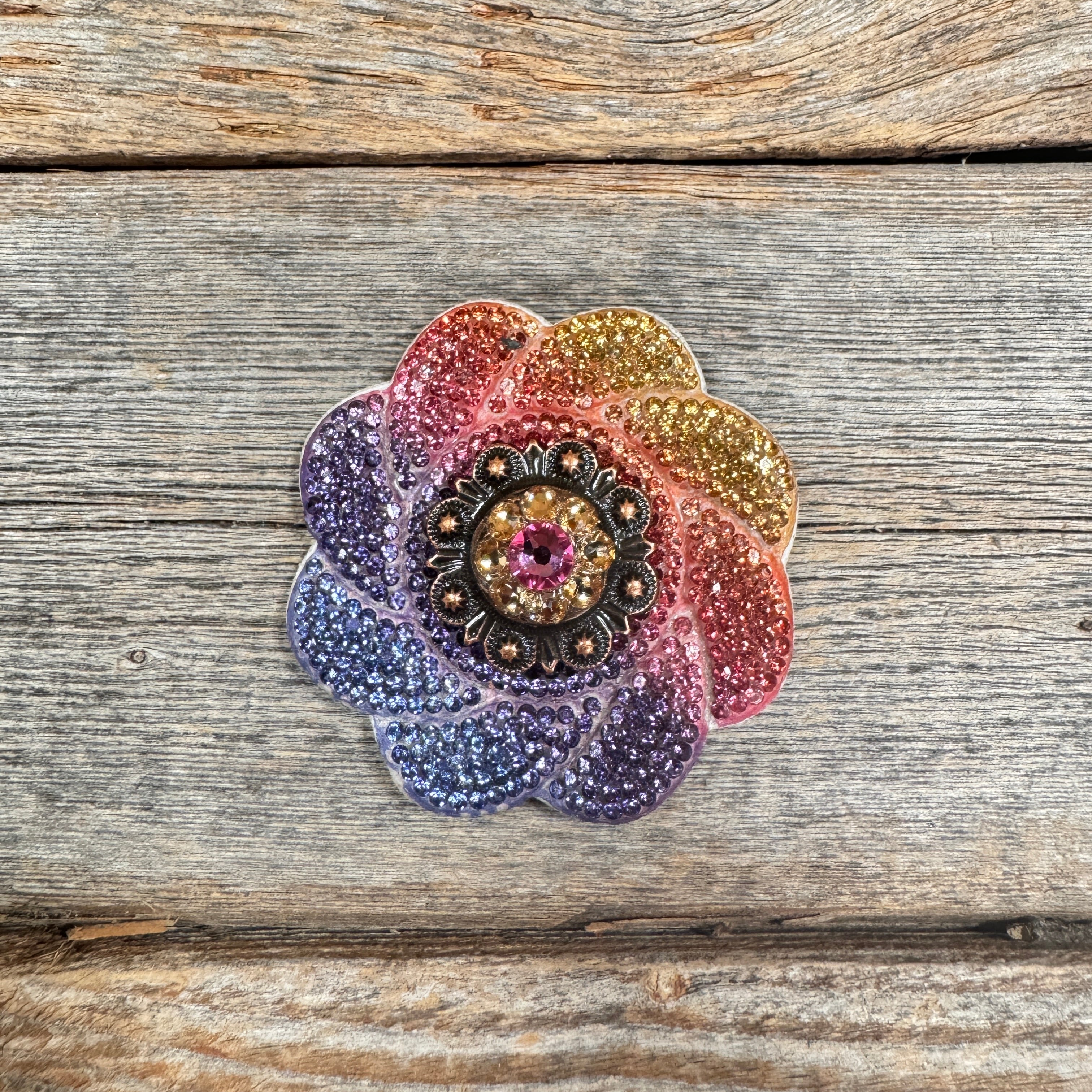 Rainbow Flower Rhinestone Rosette - Assorted Conchos