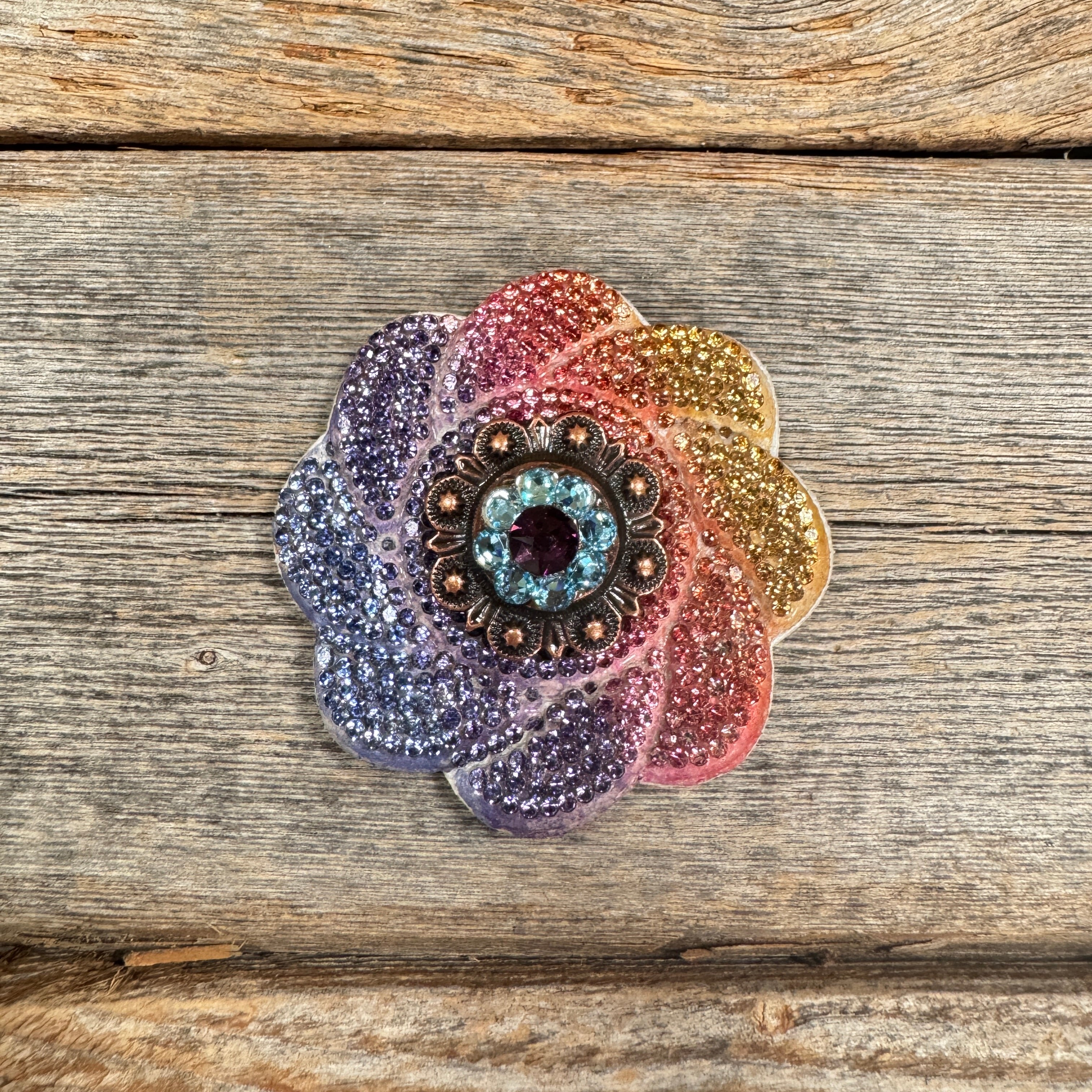Rainbow Flower Rhinestone Rosette - Assorted Conchos