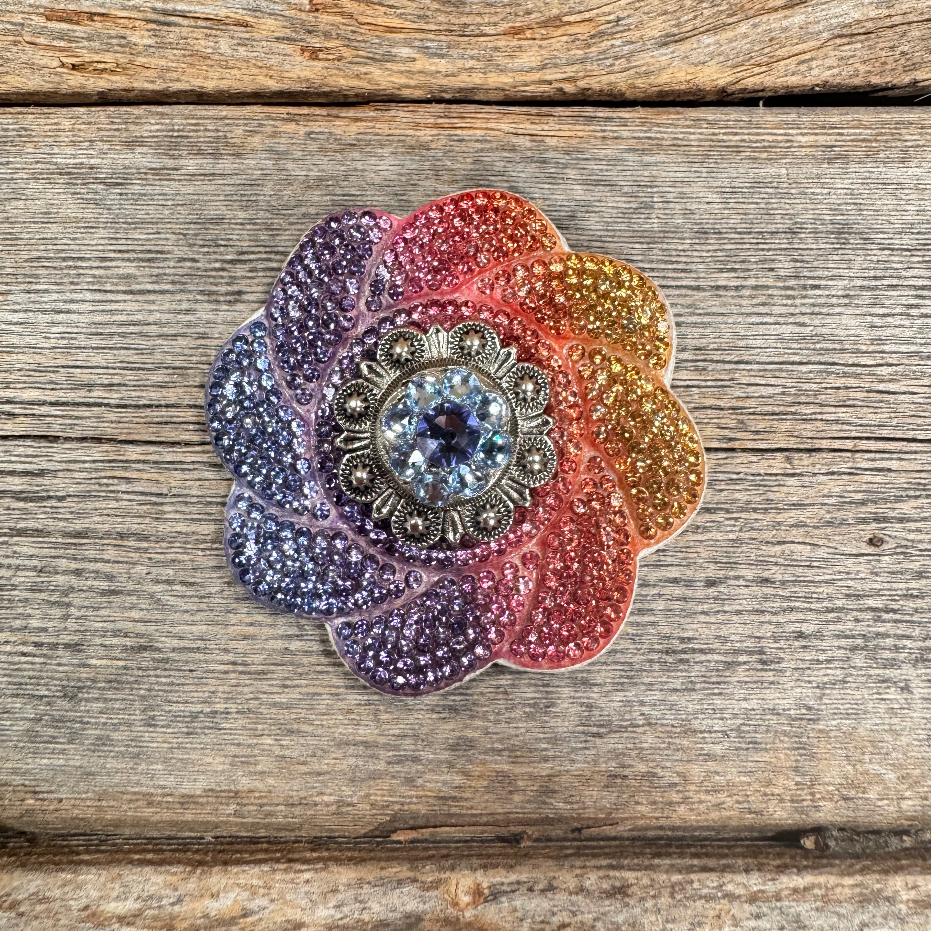 Rainbow Flower Rhinestone Rosette - Assorted Conchos