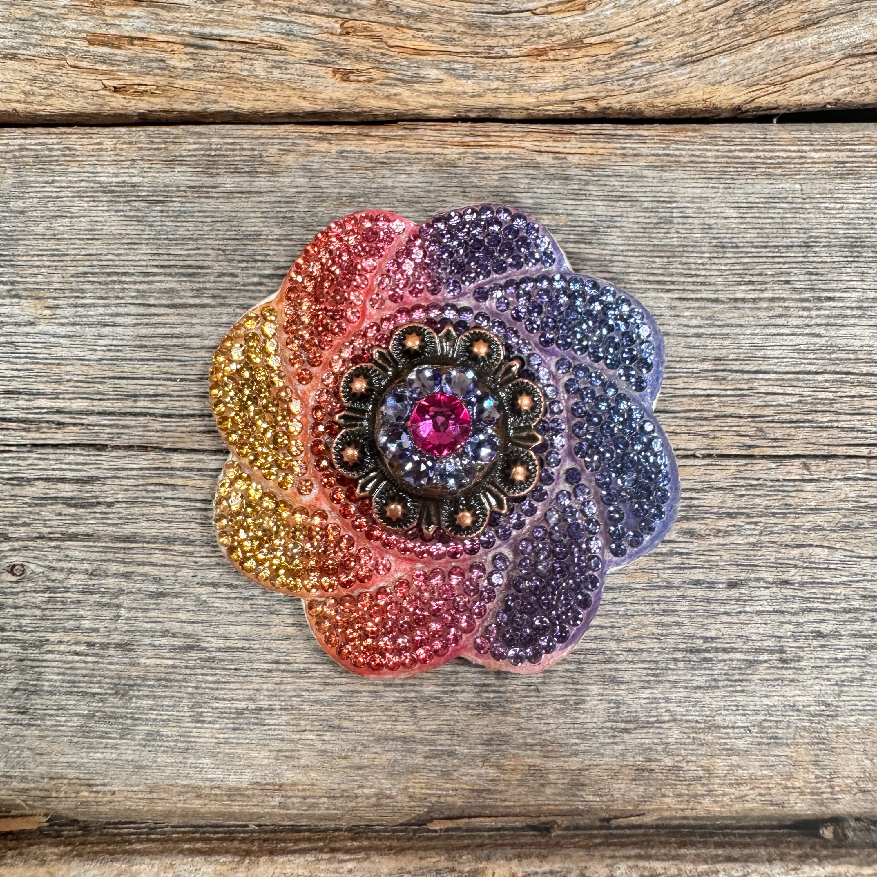 Rainbow Flower Rhinestone Rosette - Assorted Conchos