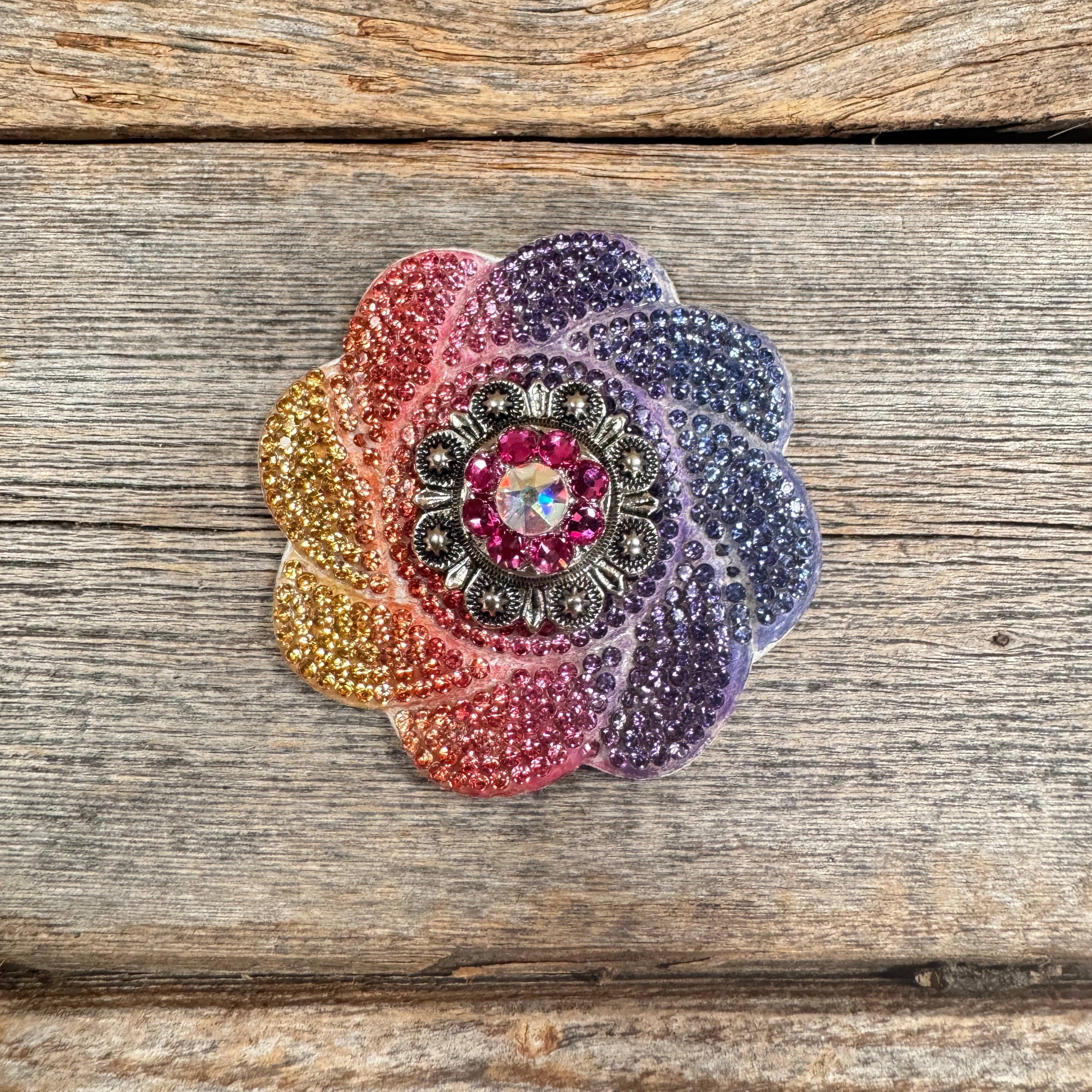 Rainbow Flower Rhinestone Rosette - Assorted Conchos