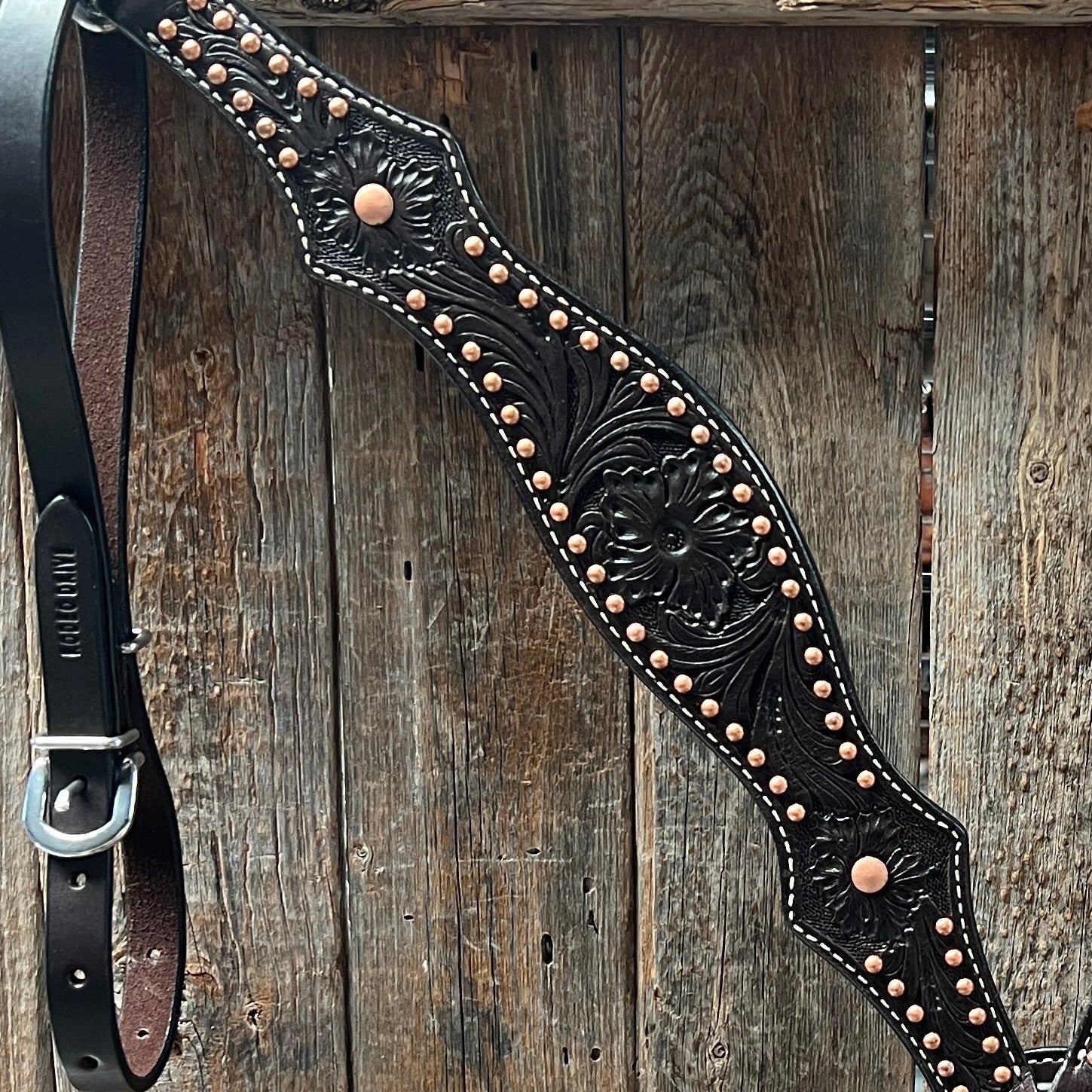 Dark Oil Floral Tooled with Copper Dots Breastcollar