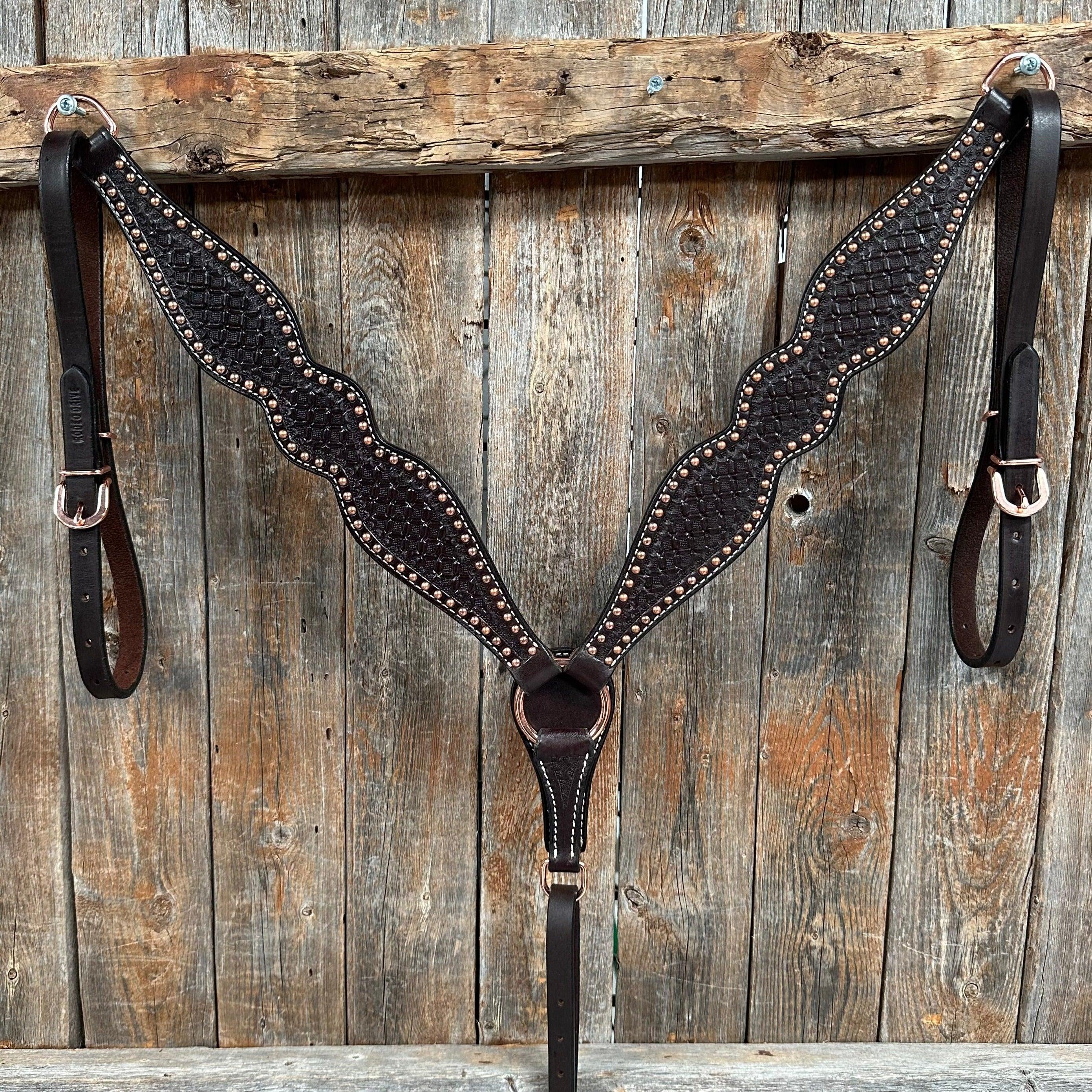 Dark Oil Honeycomb Tooled with Copper Dots Breastcollar - RODEO DRIVE