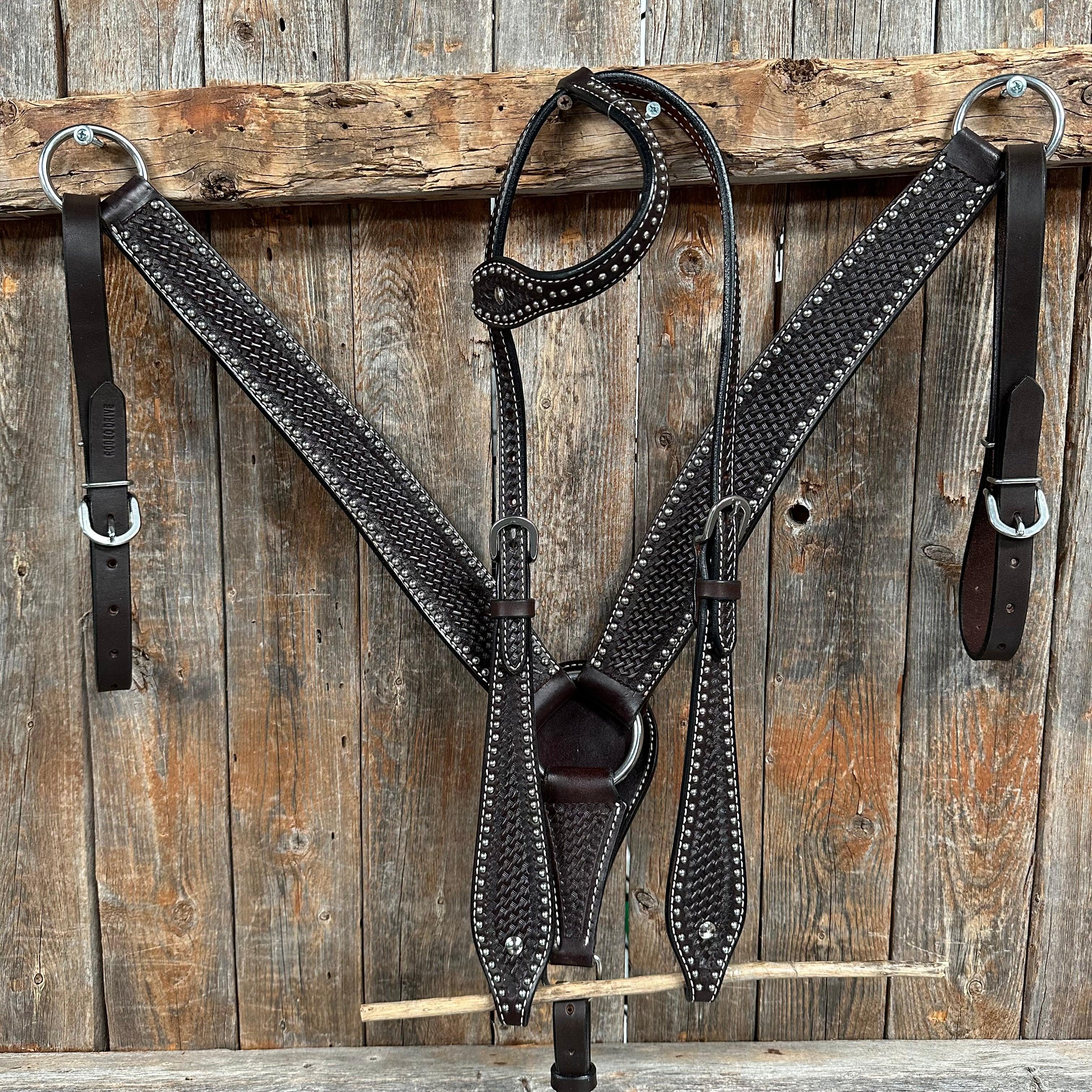 Dark Oil Basketweave with Silver Dots Tack Sets - RODEO DRIVE