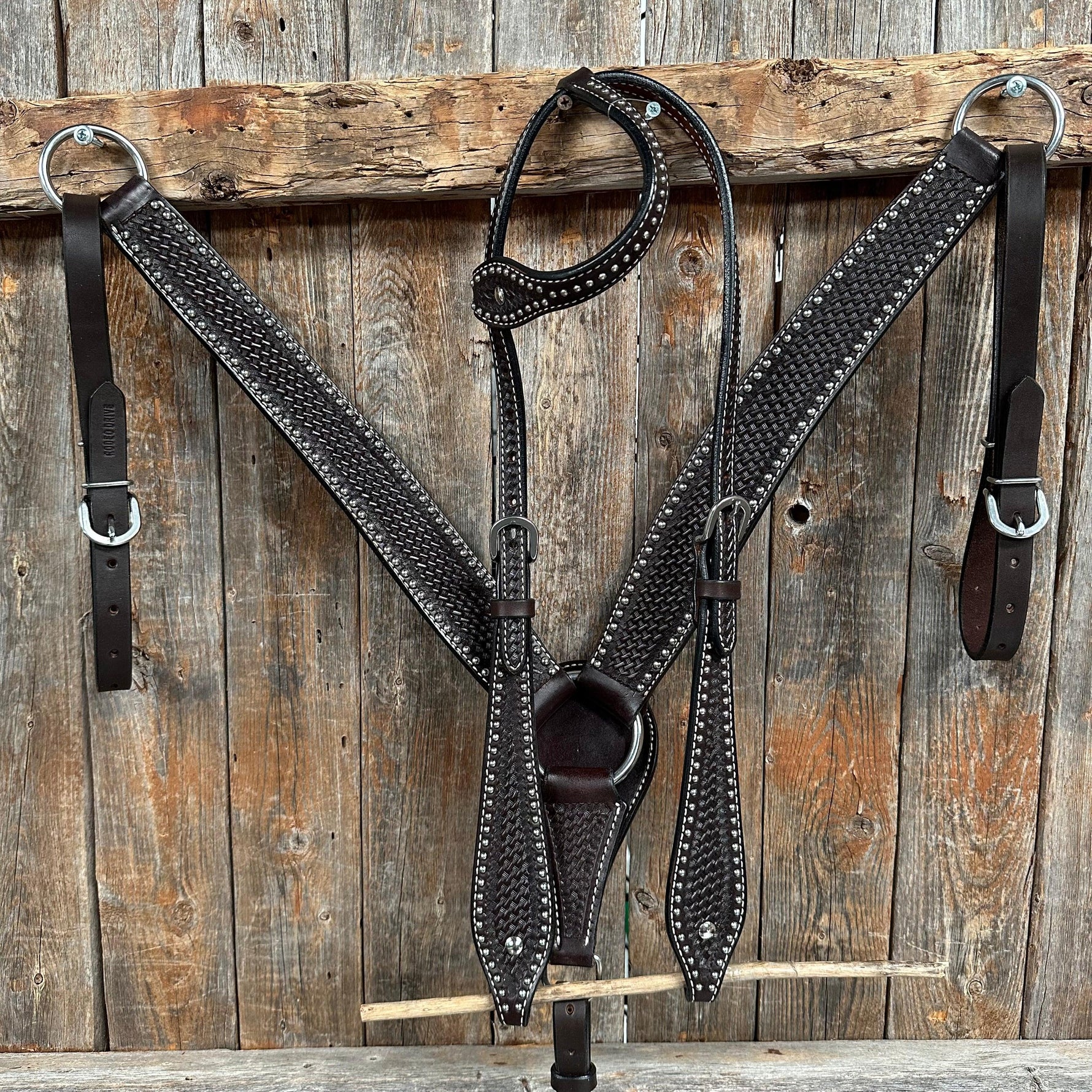 Dark Oil Basketweave with Silver Dots Tack Sets - RODEO DRIVE