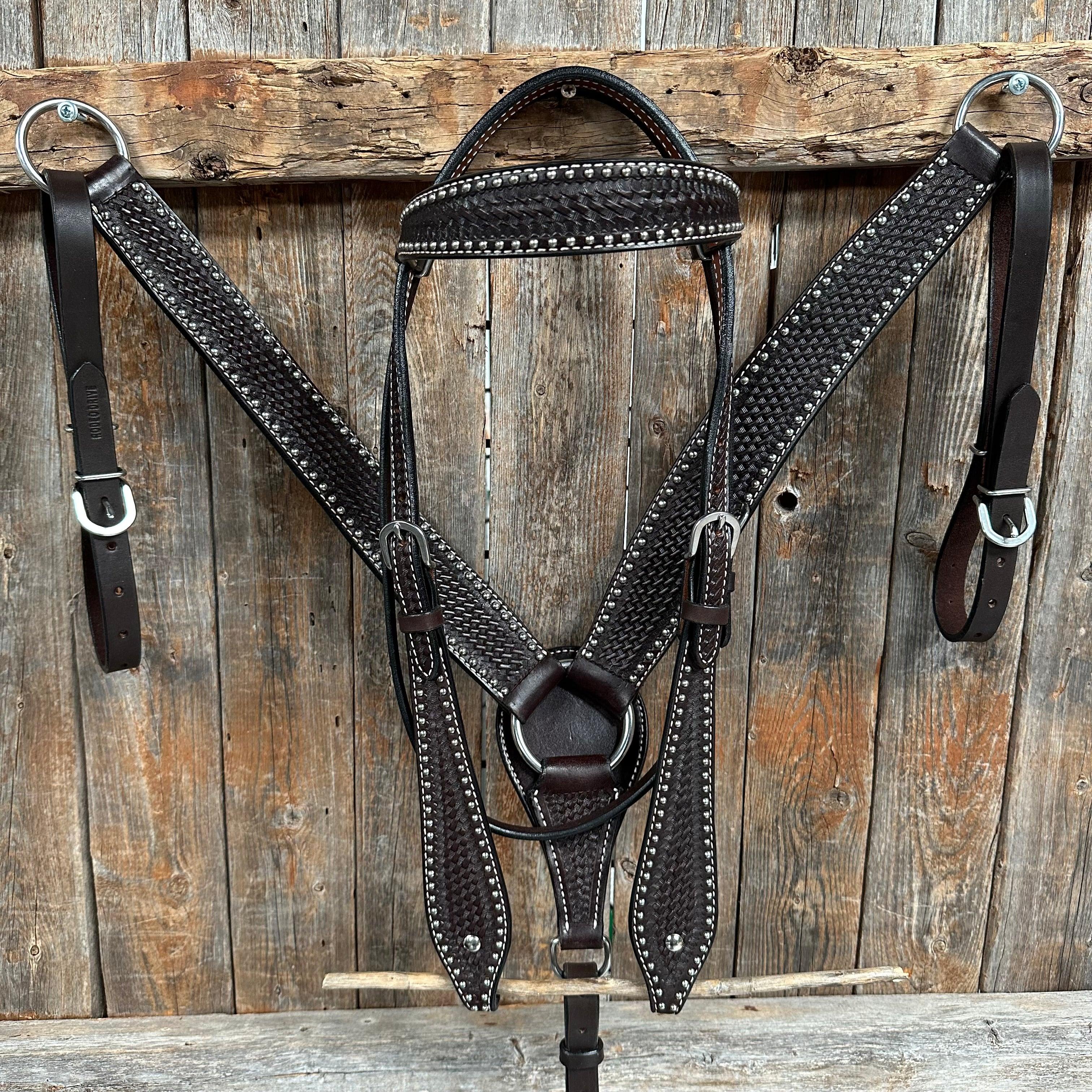 Dark Oil Basketweave with Silver Dots Tack Sets - RODEO DRIVE