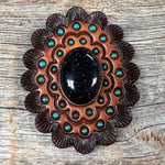 Leather Rosette Dark Oil Edges with Lapis Cabochon Western Concho R104CABLA - RODEO DRIVE