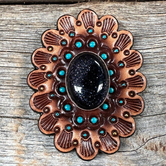 Leather Rosette Medium Oil Edges with Lapis Cabochon Western Concho R107CABLA - RODEO DRIVE
