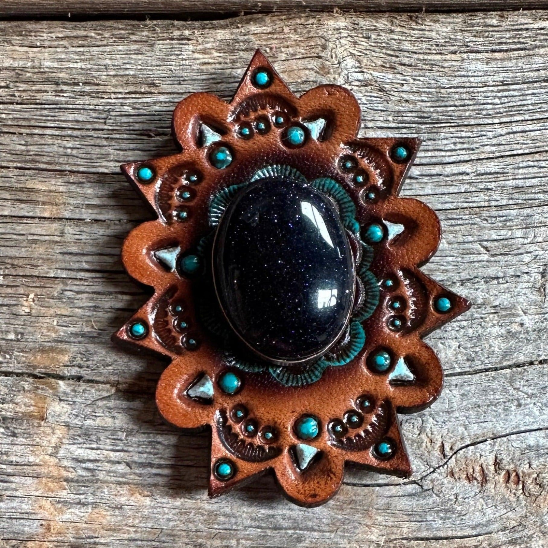 Leather Rosette Starburst - Lapis Cabochon Western Concho R110CABLA - RODEO DRIVE