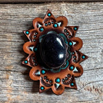 Leather Rosette Starburst - Lapis Cabochon Western Concho R110CABLA - RODEO DRIVE