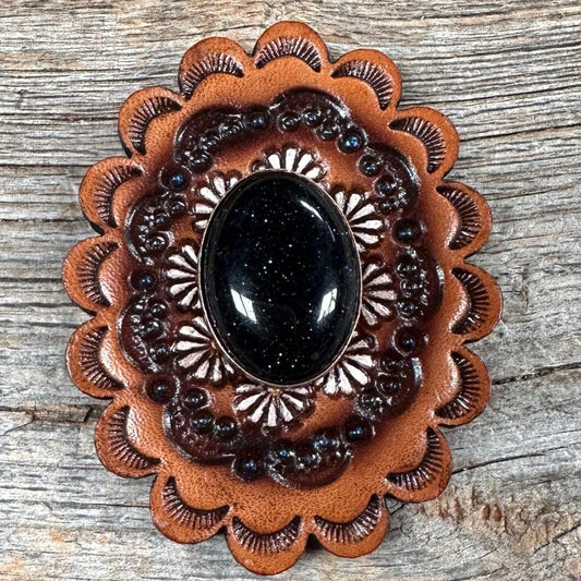 Leather Rosette with Lapis Cabochon Western Concho R102CABLA - RODEO DRIVE