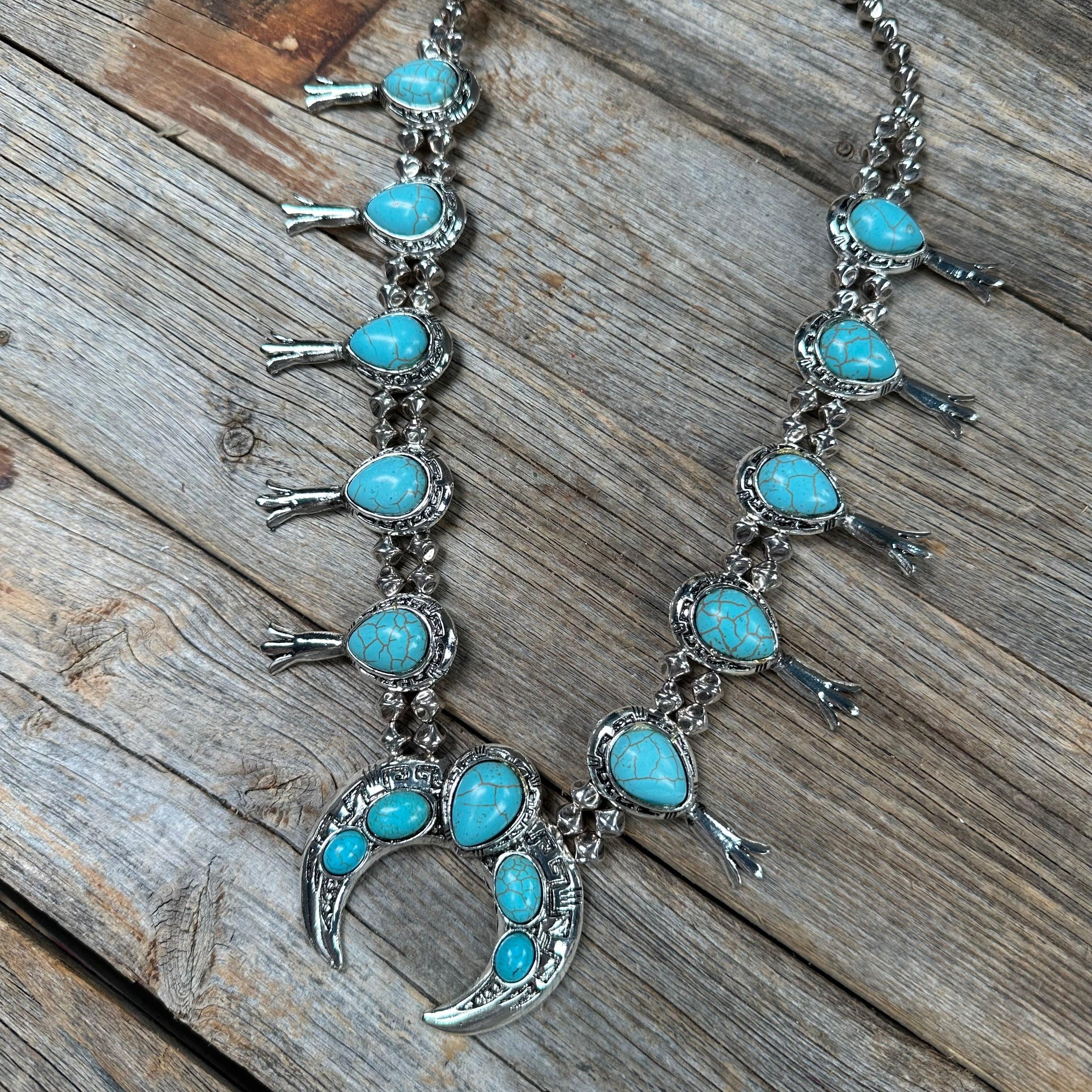 Chunky Turquoise Squash Blossom Fashion Necklace WA213 - RODEO DRIVE
