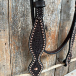 Dark Oil Honeycomb Tooled with Copper Dots Browband Headstall / Bridle - RODEO DRIVE