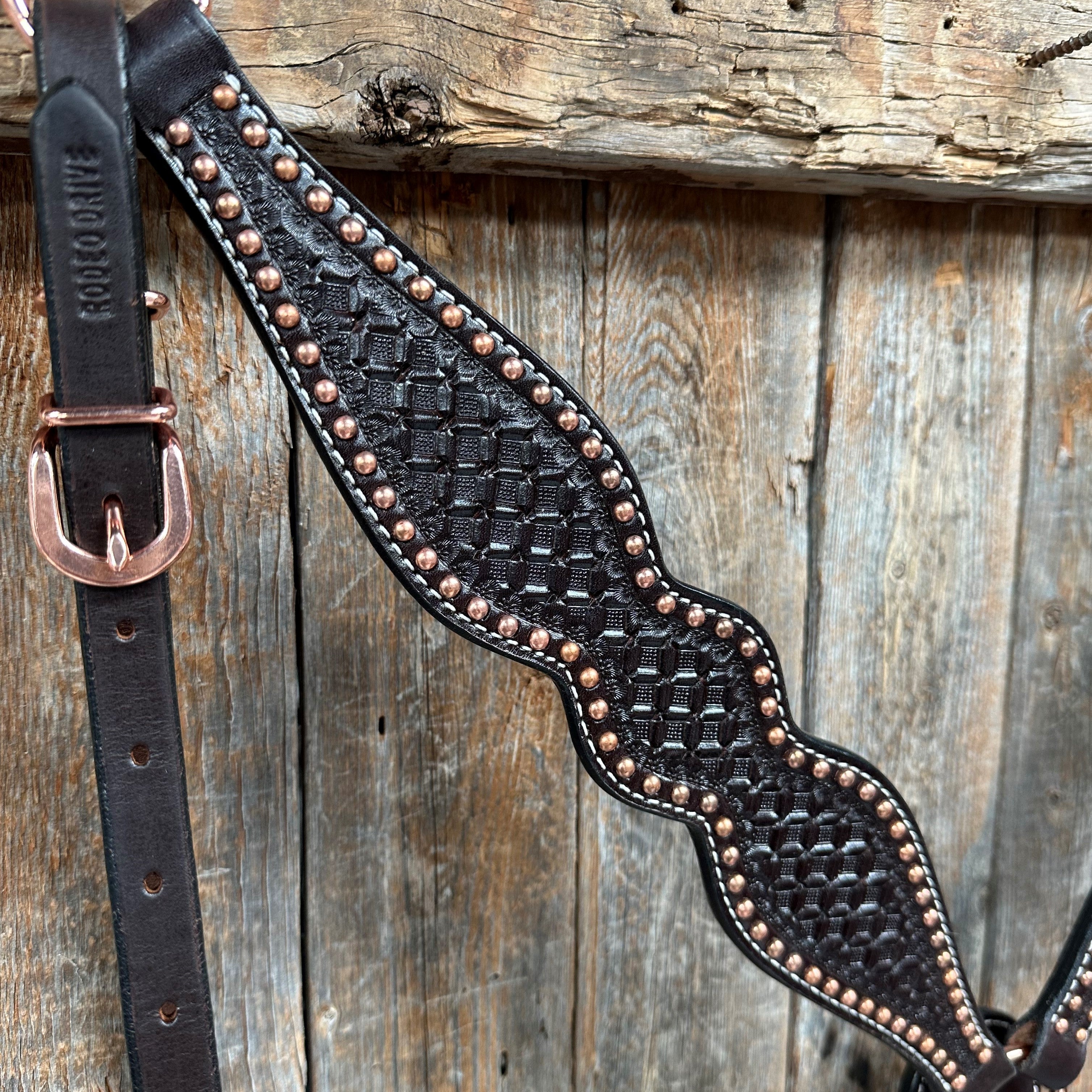 Dark Oil Honeycomb Tooled with Copper Dots Breastcollar - RODEO DRIVE