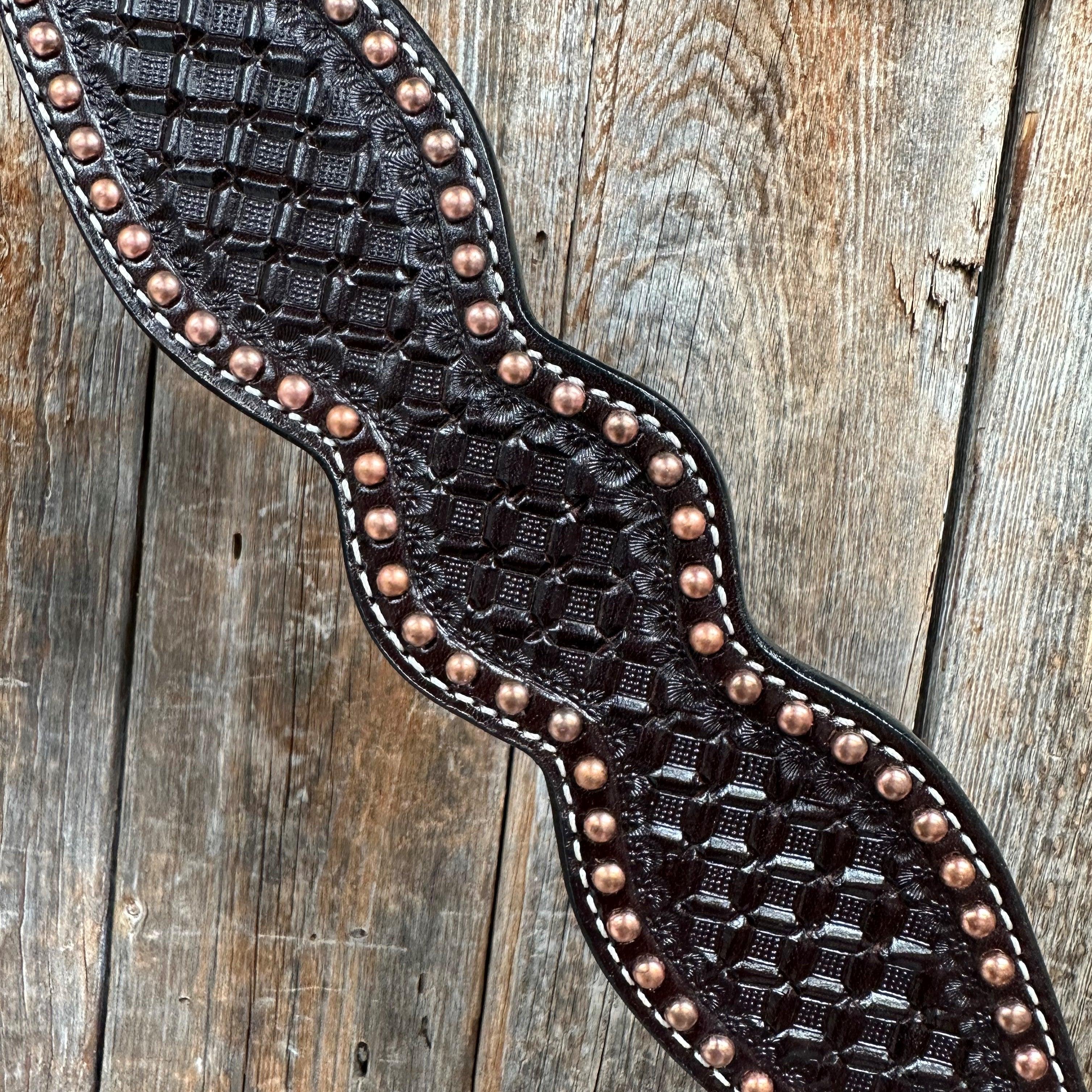 Dark Oil Honeycomb Tooled with Copper Dots Breastcollar - RODEO DRIVE