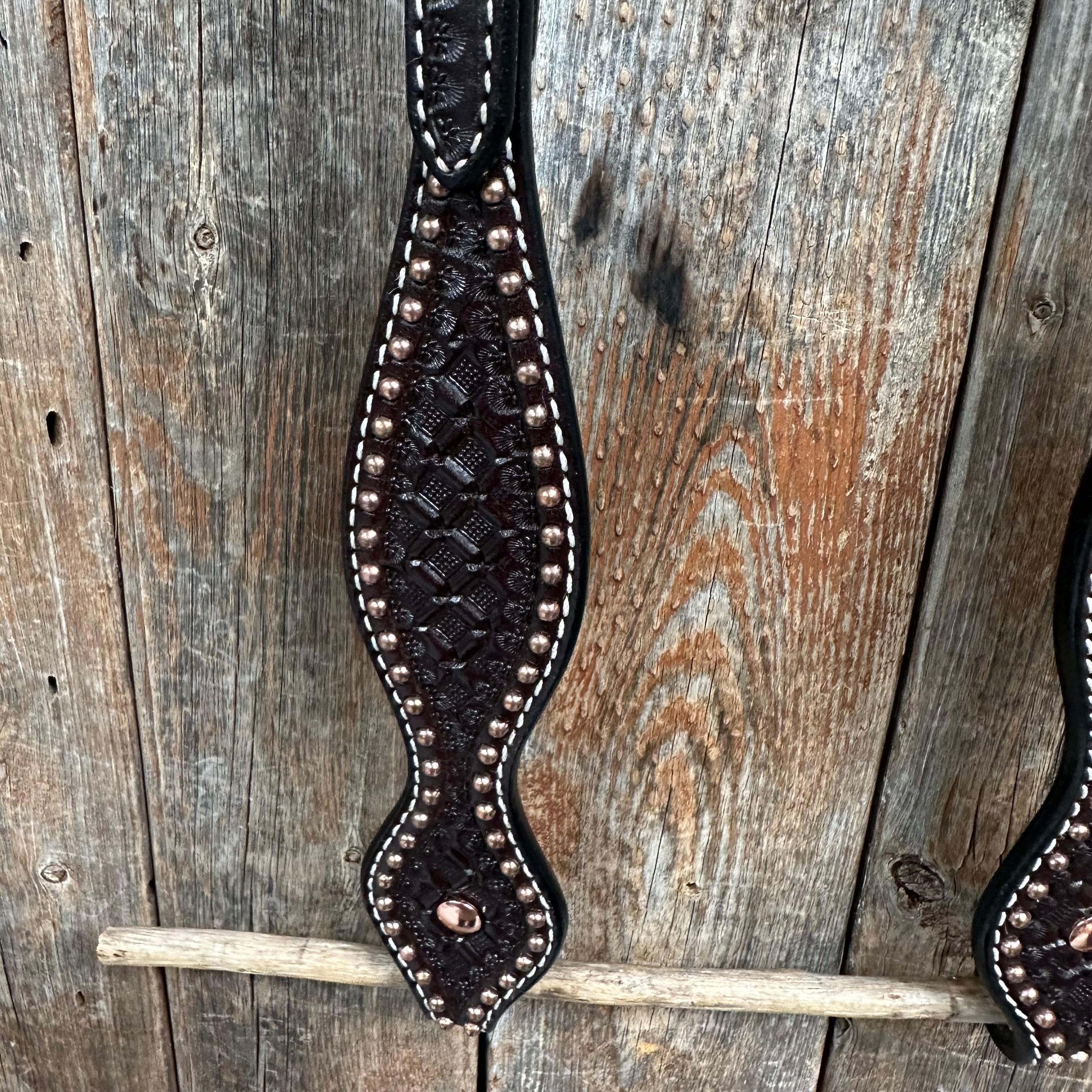 Dark Oil Honeycomb Tooled with Copper Dots Tack Sets - RODEO DRIVE