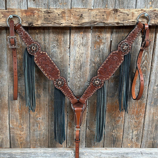 Copper Dot and Buckstitch Jet and Champagne Browband Tack Set #BBBC552 - RODEO DRIVE