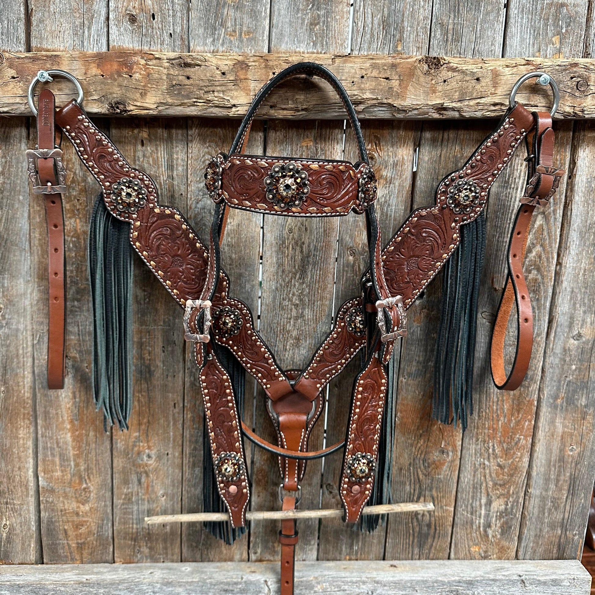 Copper Dot and Buckstitch Jet and Champagne Browband Tack Set #BBBC552 - RODEO DRIVE
