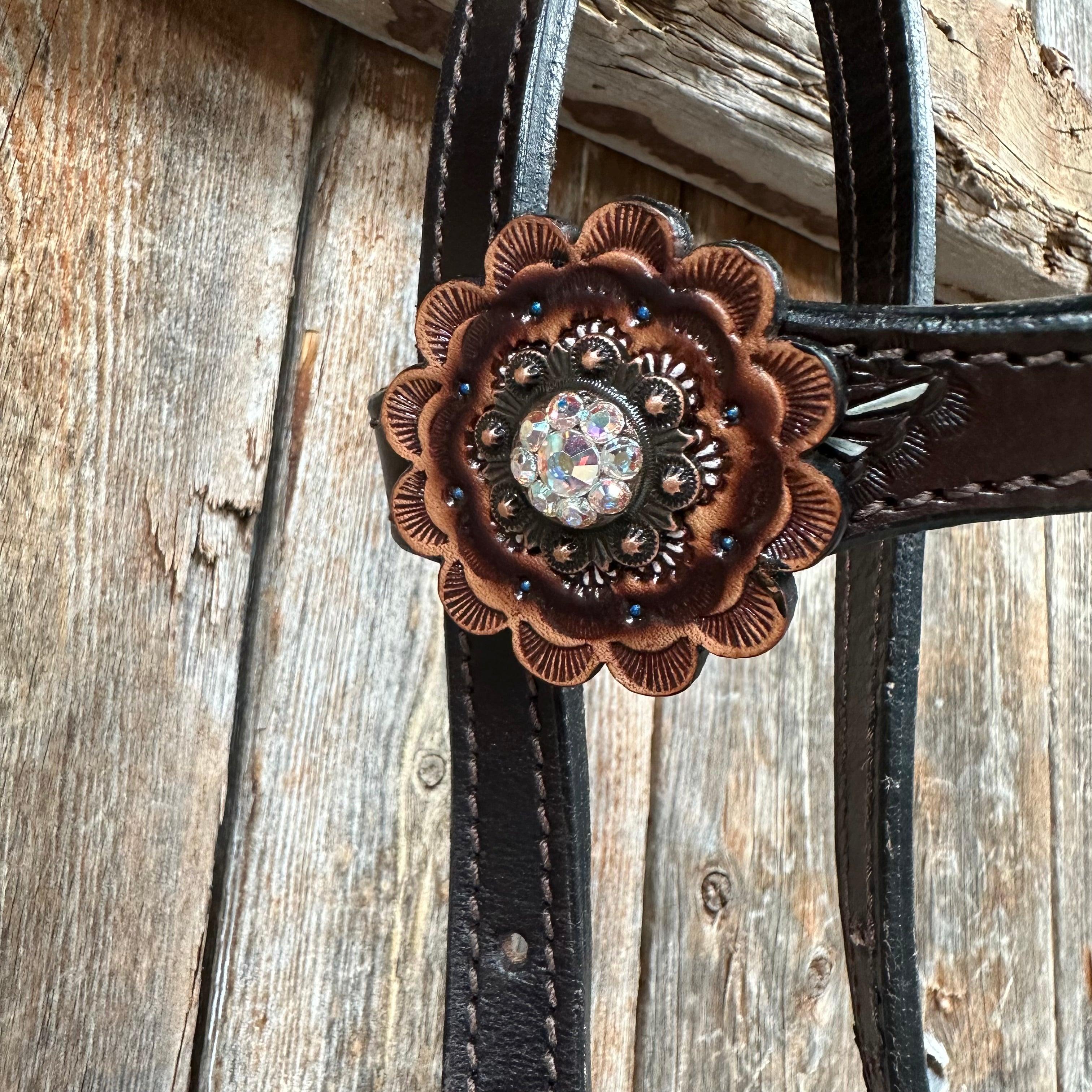 Hand Painted Paisley - Copper AB Rosette One Ear/ Breastcollar #OEBC550 - RODEO DRIVE