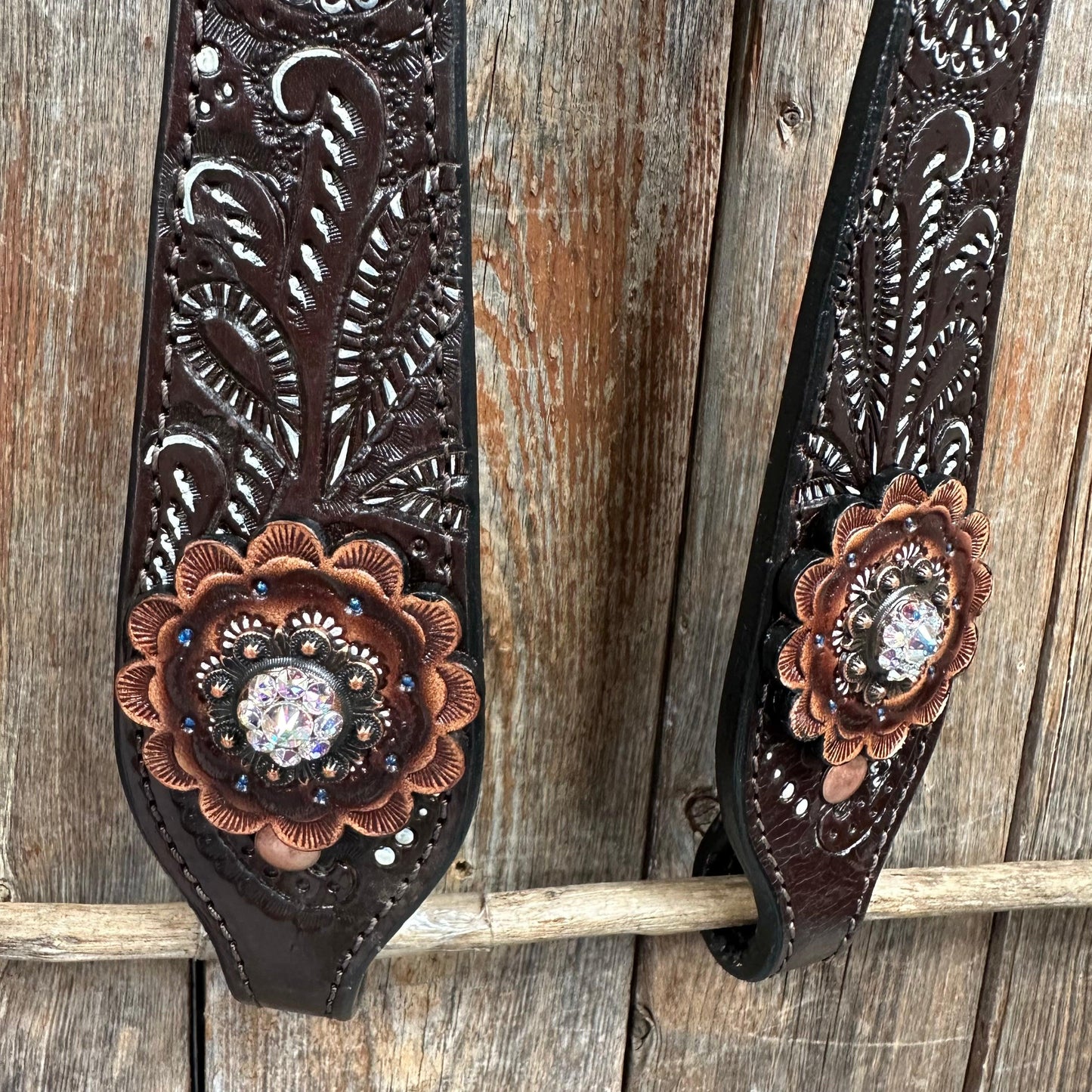 Hand Painted Paisley - Copper AB Rosette One Ear/ Breastcollar #OEBC550 - RODEO DRIVE