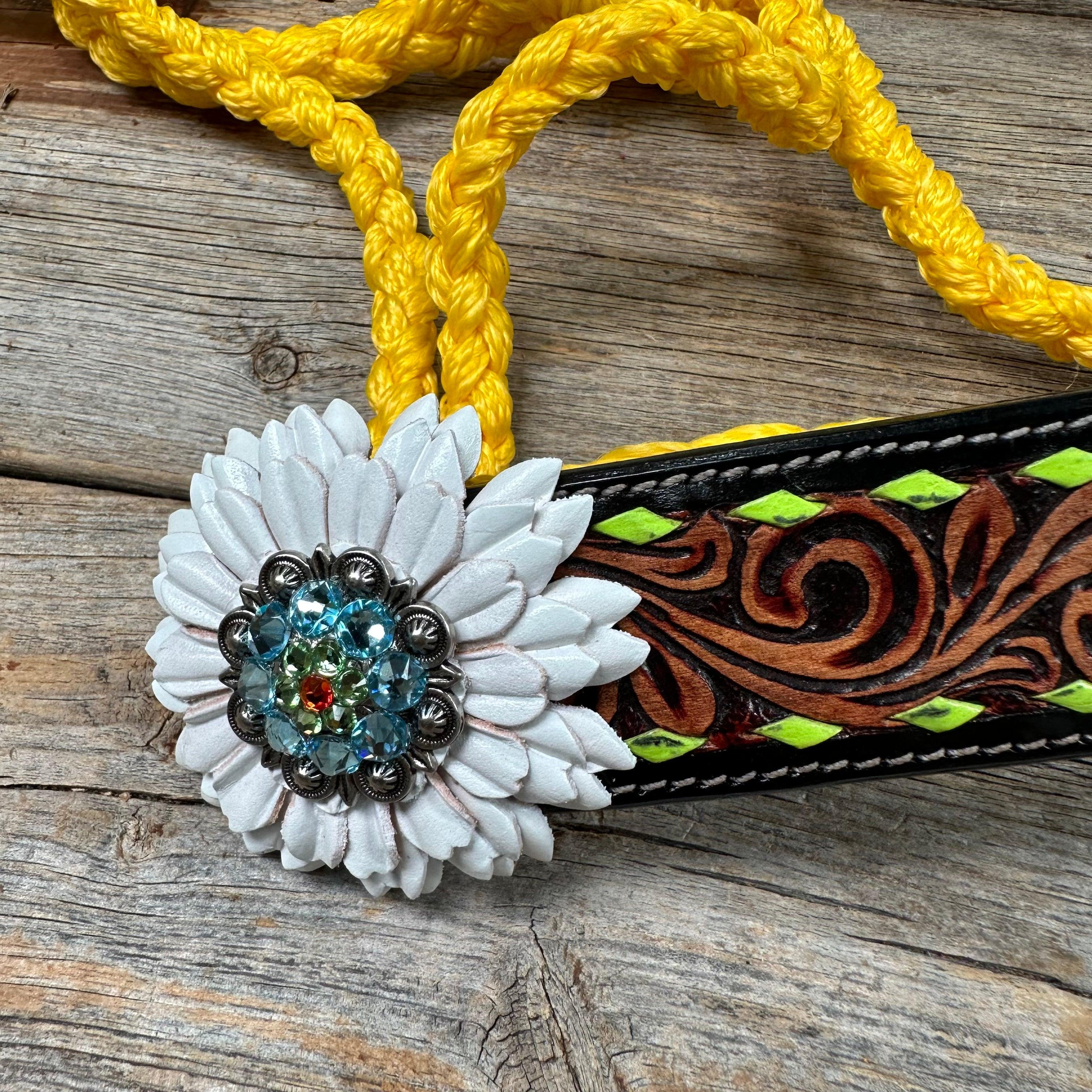 Yellow Mule Tape Halter - White and Lime #MT213 - RODEO DRIVE