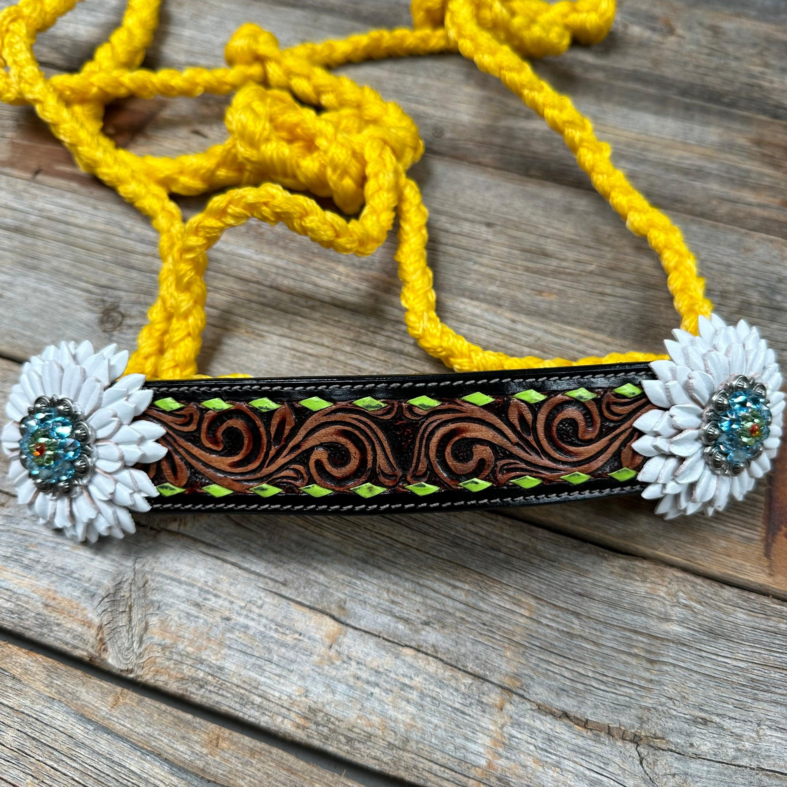 Yellow Mule Tape Halter - White and Lime #MT213 - RODEO DRIVE