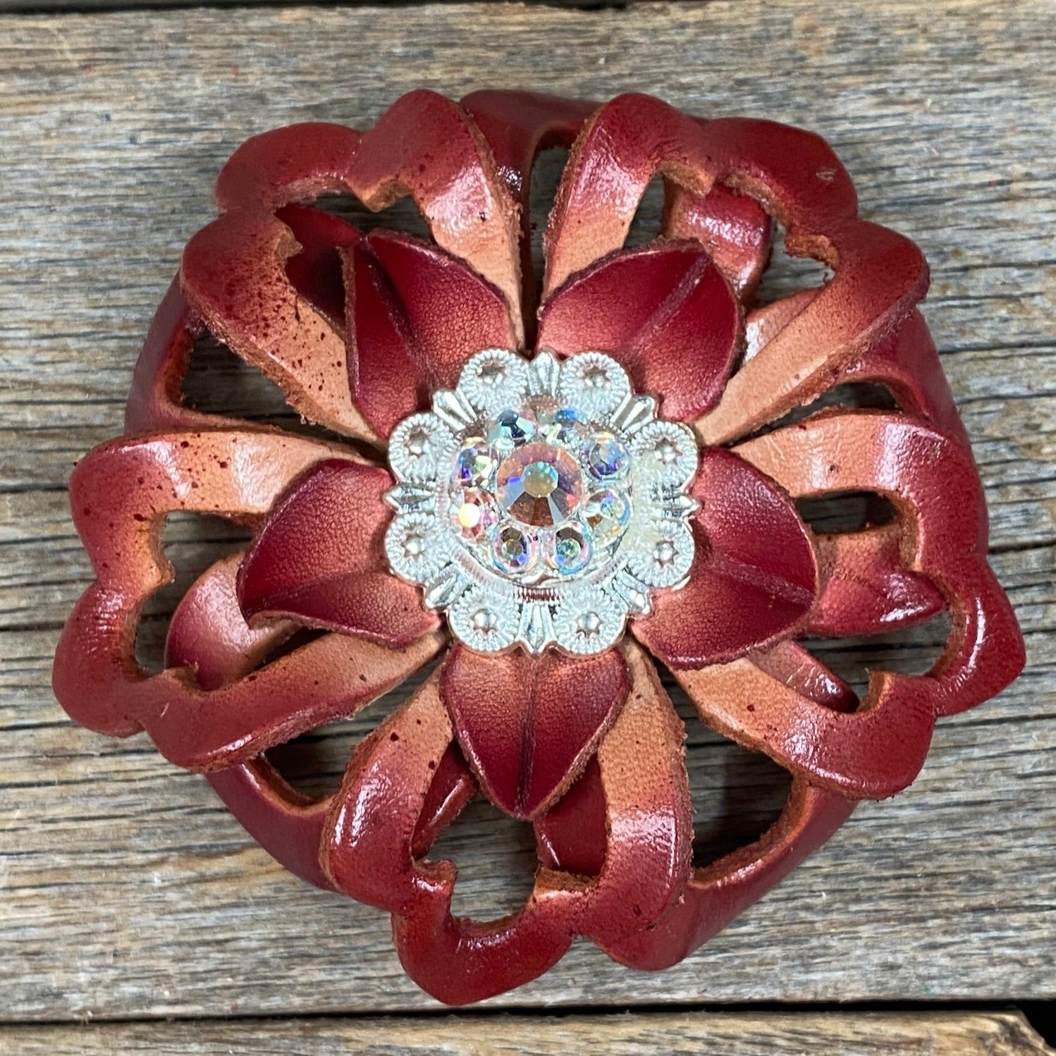 Red Lotus Leather Flowers - 1" Crystal Conchos - Options