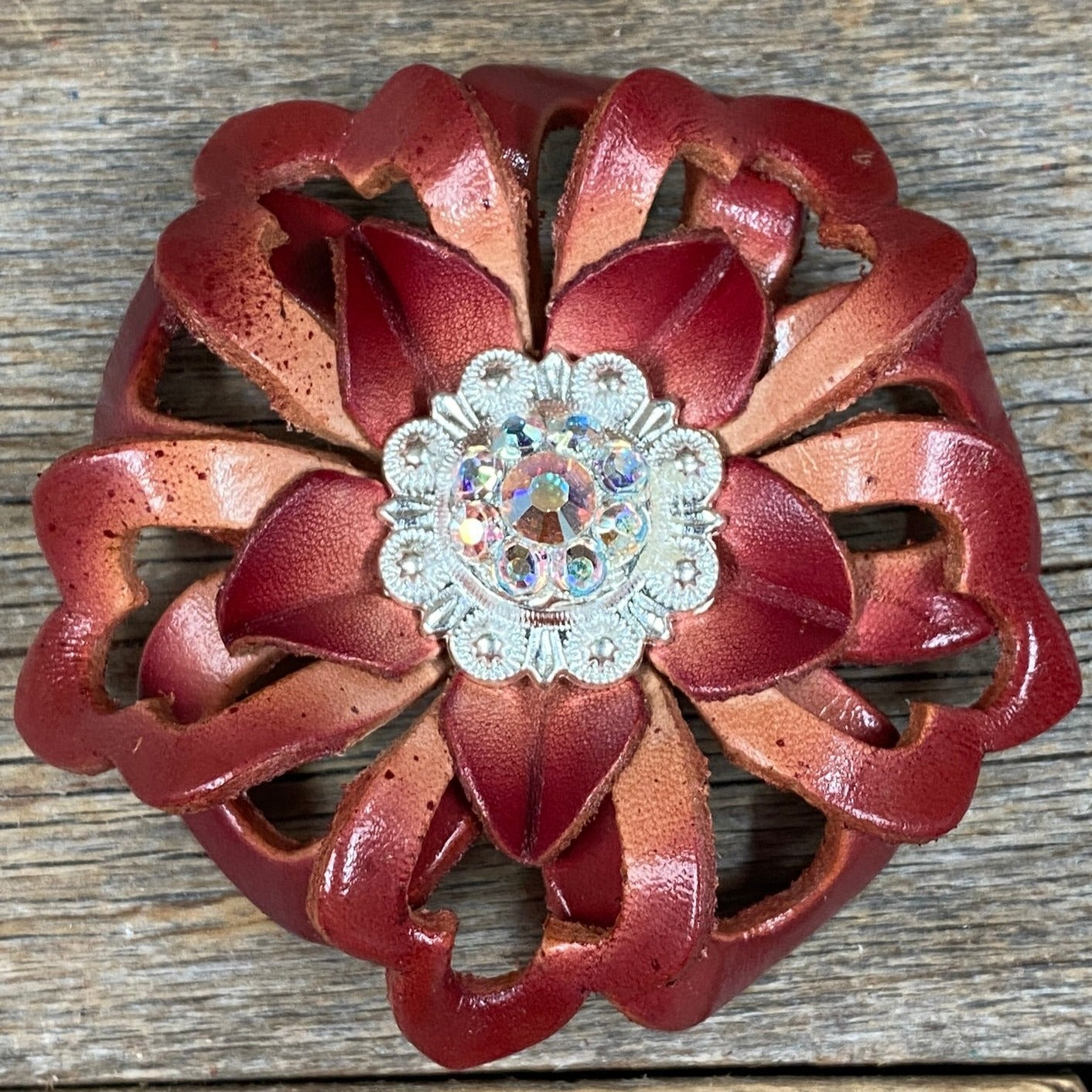 Red Lotus Flower With Bright Silver AB 1" Concho
