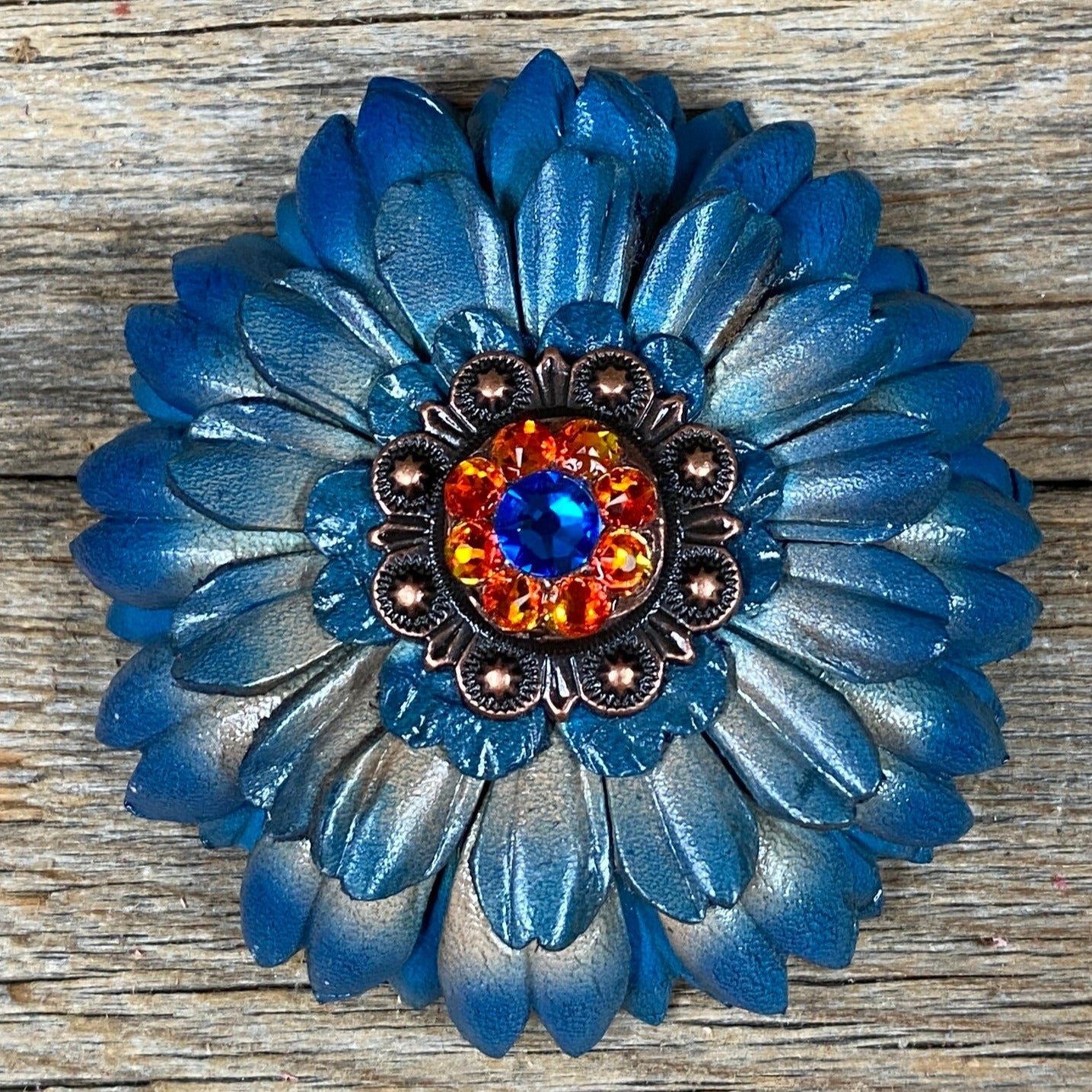 Turquoise Daisy Leather Flowers - 1" Crystal Conchos - Options