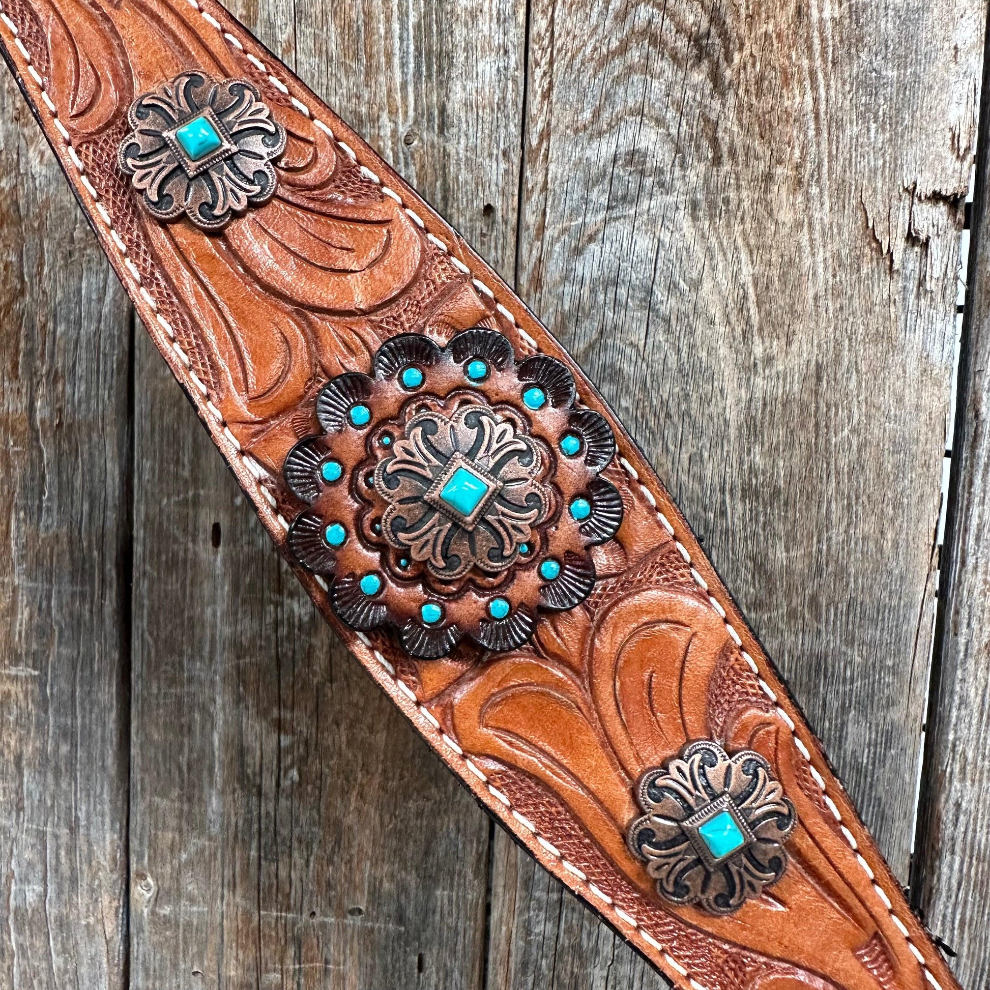 Light Oil V Brow Copper and Turquoise Browband & Breastcollar Tack Set #BBBC557 - RODEO DRIVE