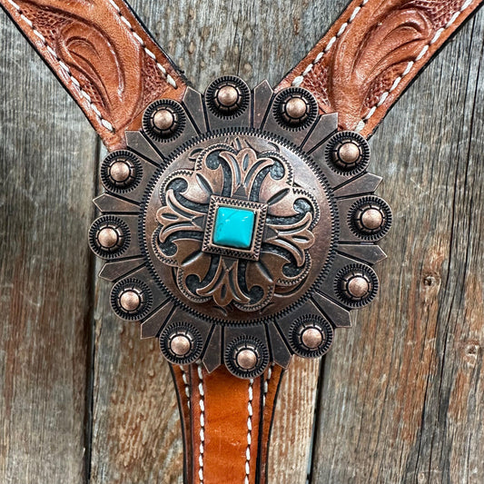 Light Oil V Brow Copper and Turquoise Browband & Breastcollar Tack Set #BBBC557 - RODEO DRIVE